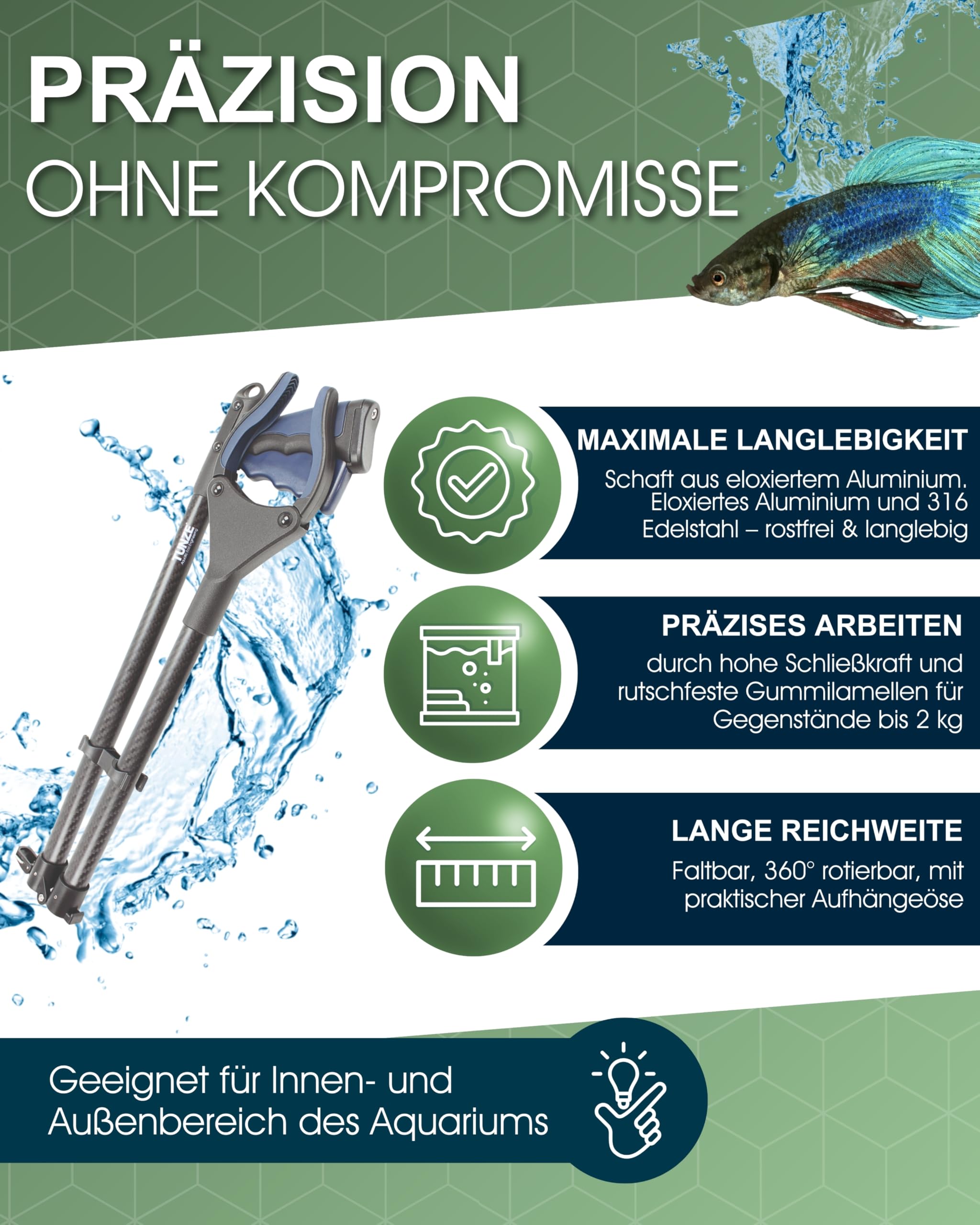 Tunze Aquarienzange 86 cm I langlebige Greifzange für Aquarien zum Heben von Gegenständen bis 2 kg I Aquarienpflege-Zange aus eloxiertem Aluminium I Zubehör für Süßwasseraquarien