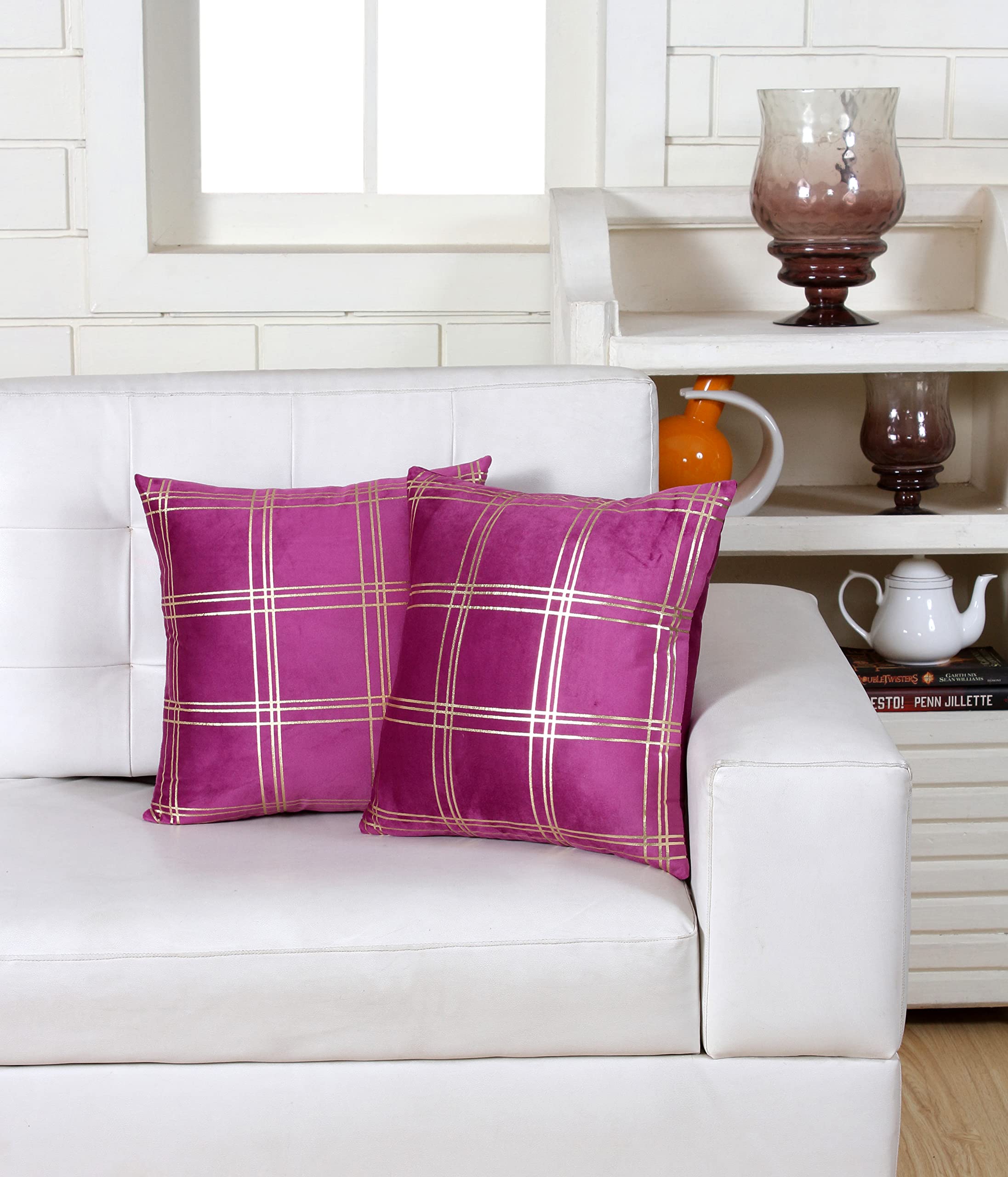 Amazon Brand - Umi Velvet Throw Pillow Cover 20 X 20 Pack of 2 | Decorative Gold Foil Print Pillow Covers with Hidden Zipper | Luxury Purple Pillows for Bedroom, Living Room, Sofa, Home Decor (B0BFKFXB3M) Amazon Price History, Amazon Price Tracker