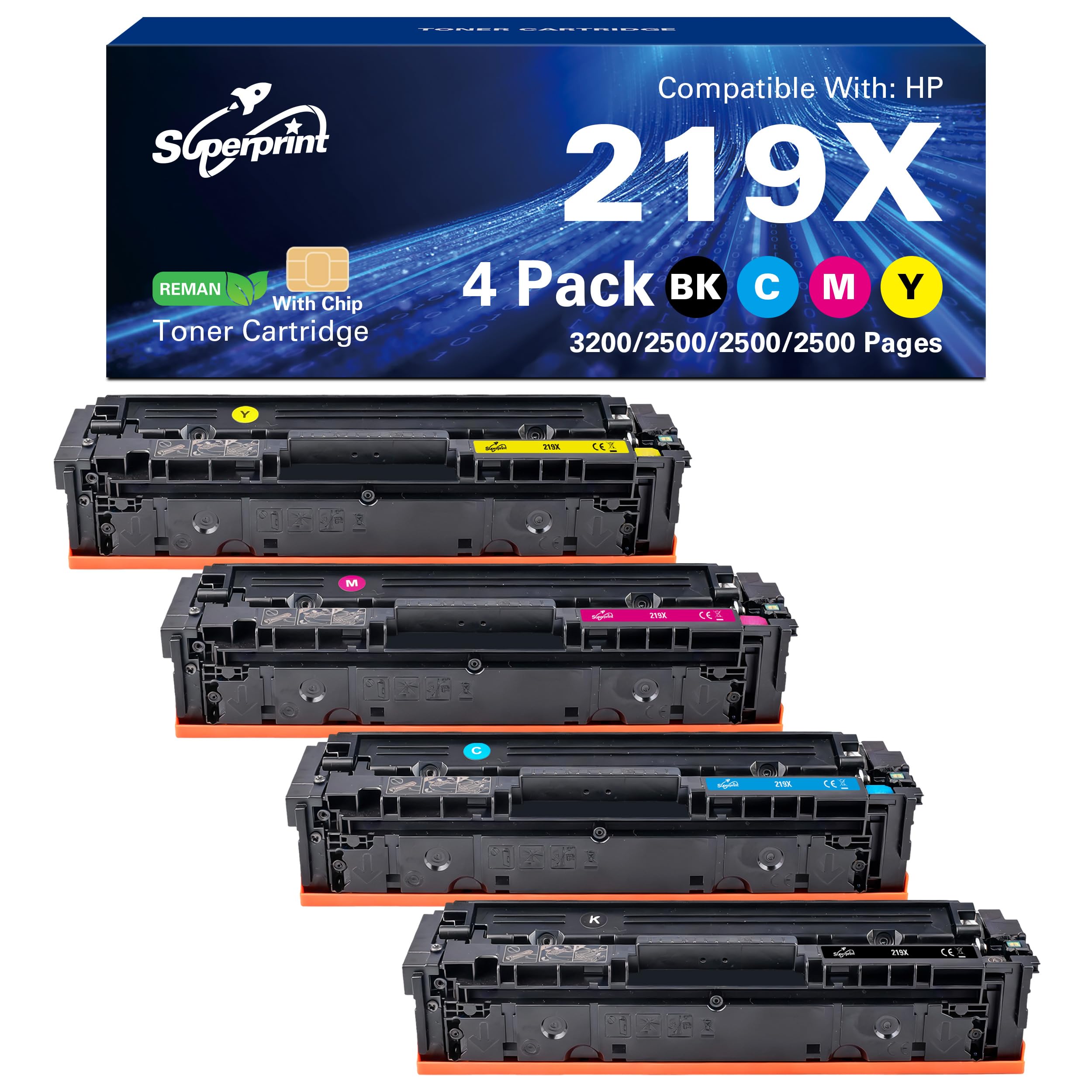 Toner 219X rigenerato compatibile con Cartuccia toner HP W2190X W2191X W2192X W2193X per Color LaserJet Pro 3202dn 3202dw MFP 3302fdn MFP 3302fdw 3302sdw (Grande, confezione da 4)