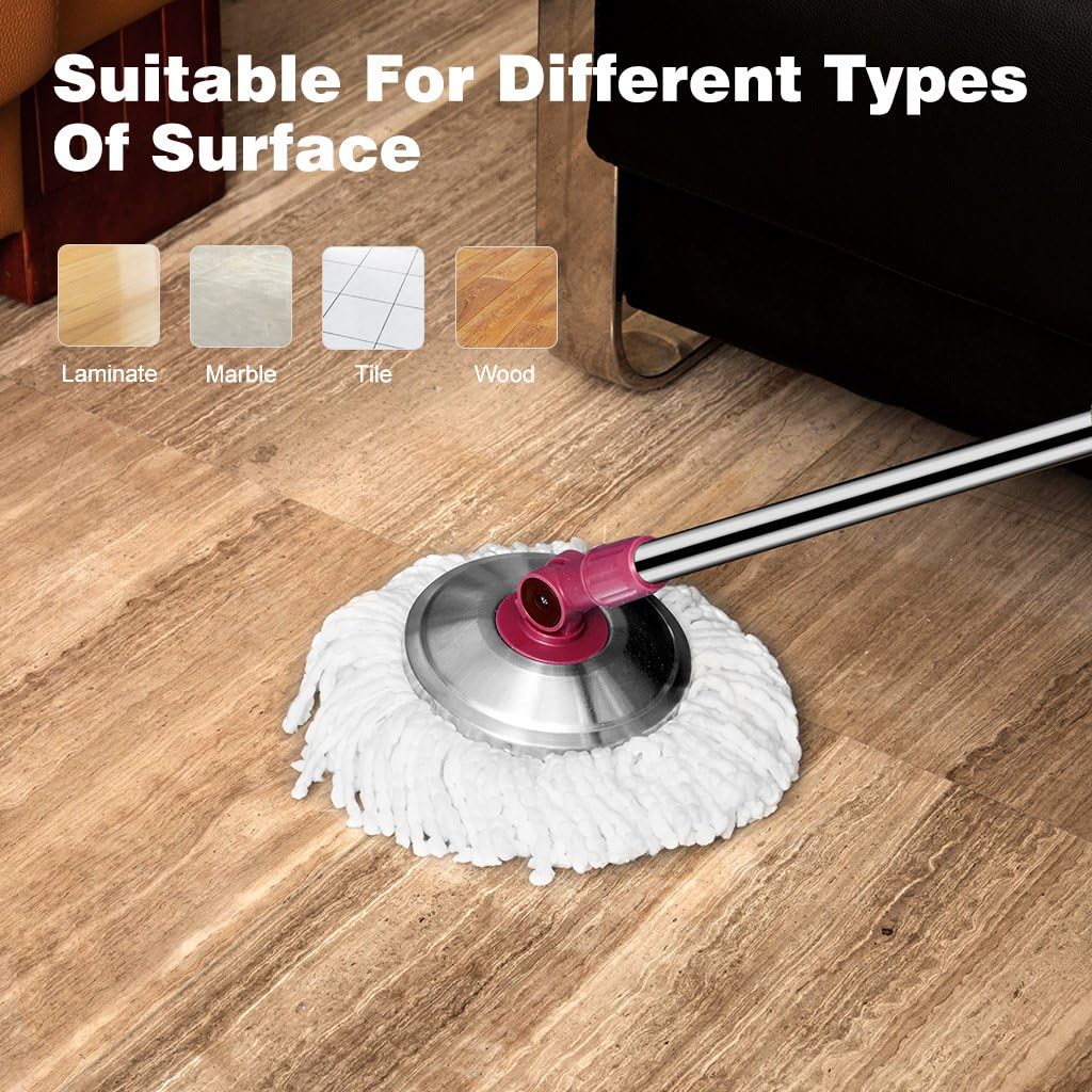 Finether Single Bucket Spin Mop Cleaning System, Space Saving Stainless Steel Easy Wringing Wet Dry Mop Set for Hardwood Tile Floor (1 Telescoping Handle + 1 Single Bucket + 3 Microfiber Mop Heads)