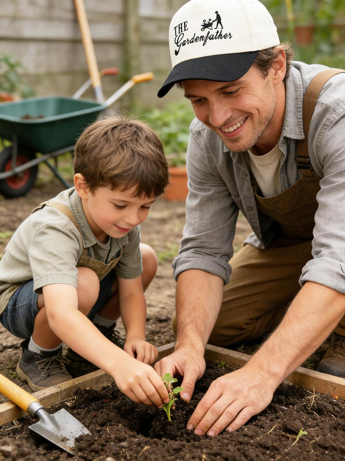 Waldeal Gardening Trucker Hat for Men, Embroidered The Gardenfather Adjustable Baseball Cap for Dad Papa Grandfather Beige/Black - Image 3
