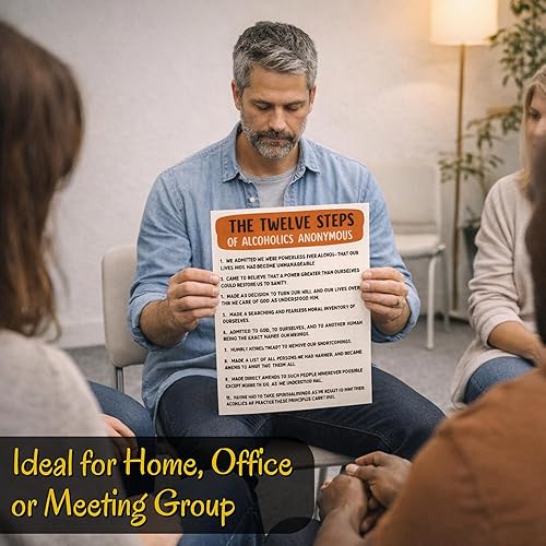 Miniatura 4 de Póster anónimo de los 12 pasos de AA Alcohólicos Anónimos para la recuperación de adicciones, citas alcohólicas anónimas de doce pasos impresos,