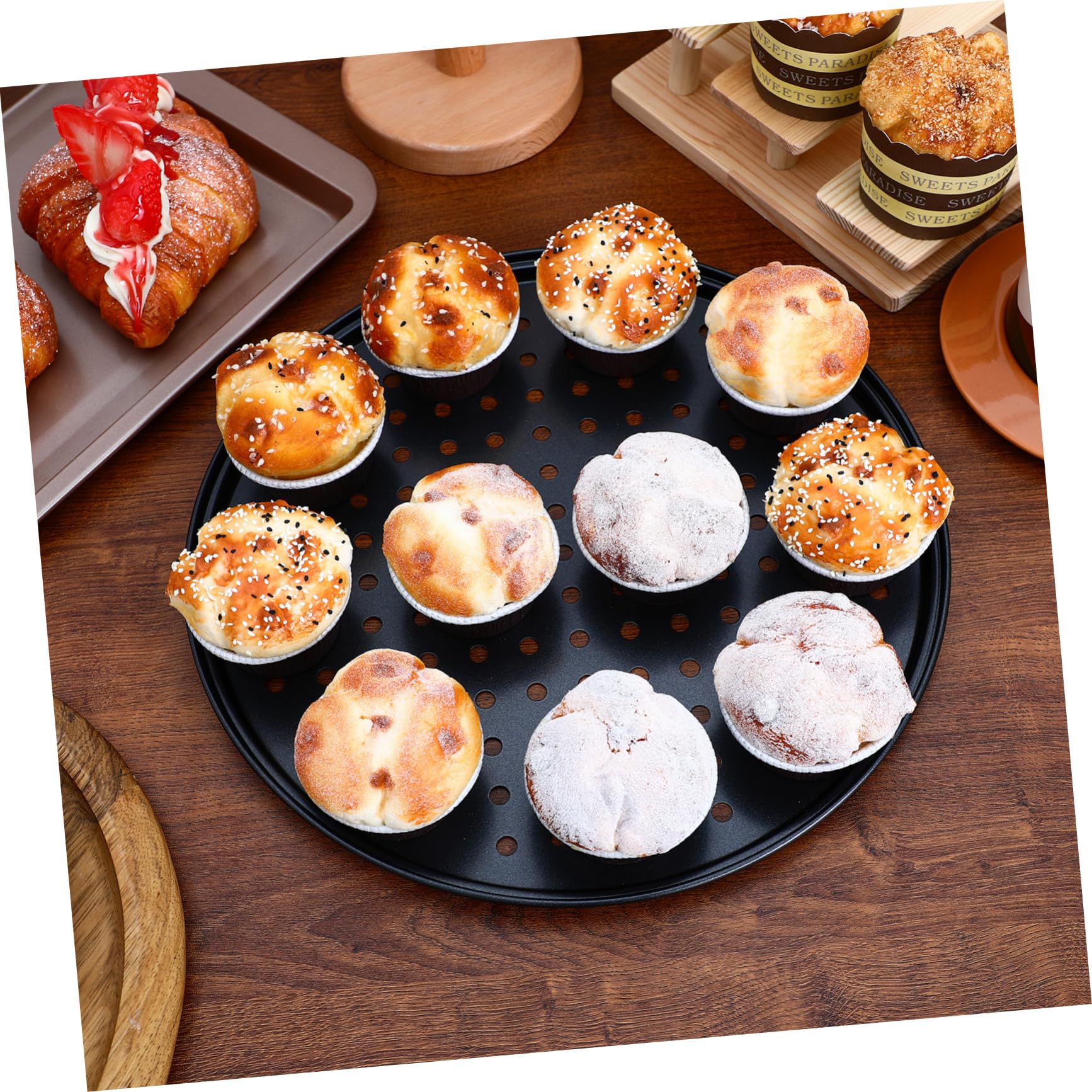 Robustes Backzubehör Rundes Pizzablech aus Kohlenstoffstahl 2 Stück-pack mit Löchern 32cm Durchmesser Praktisches Design zum Backen für Küche und Backofen