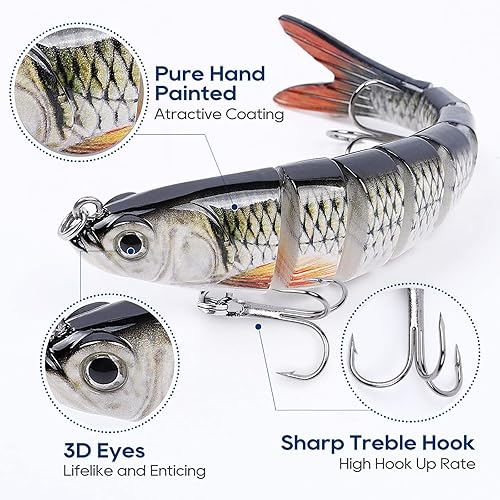 Miniatura 3 de UCEC Señuelo de pesca de lubina, trucha segmentada, cebos de natación biónicos de hundimiento lento para agua dulce, kit de señuelos de pesca