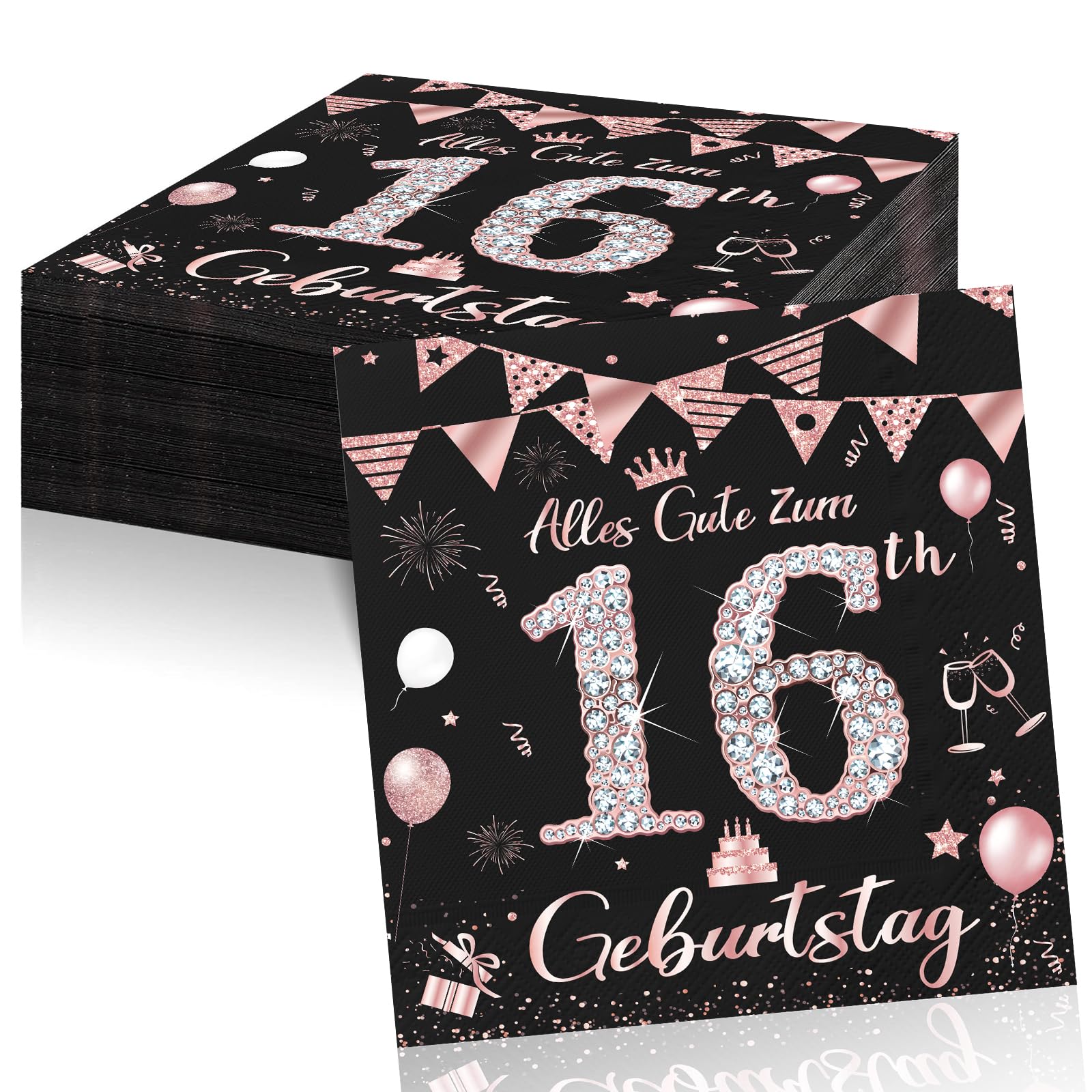 Geburtstagsdeko Servietten,Schwarz Gold Papier Party Servietten Tischdeko