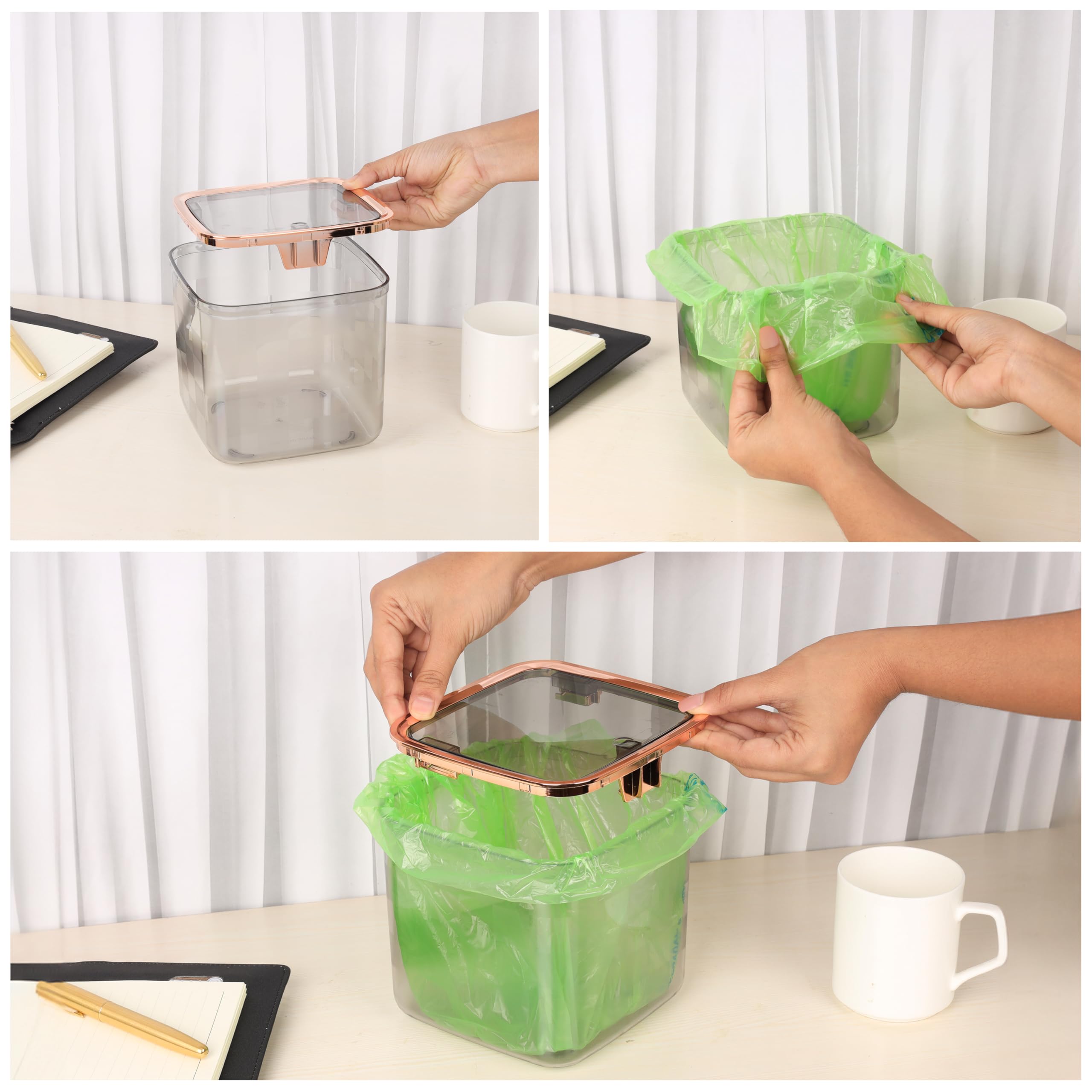 BELLE VOUS Pattumiera Bagno Piccola - Cestino da Scrivania Ufficio - Cestino da Tavolo in Plastica 12 L - Mini Pattumiera da Tavolo con Coperchio - Cestino Piccolo Bianco con Cervo