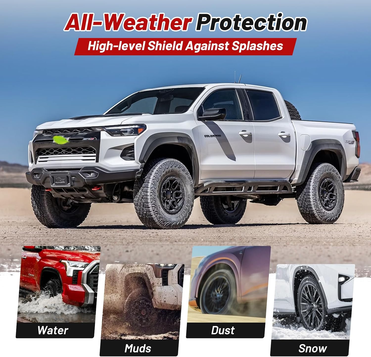 Sunsdrew Mud Flaps for Chevrolet Colorado 2023 2024 2025 2026,All Weather Guard Splash Colorado Guards Mudguards,No-Drill 4PCS Chevy Colorado Fender Flares Accessories(Not Fit for GMC Canyon)