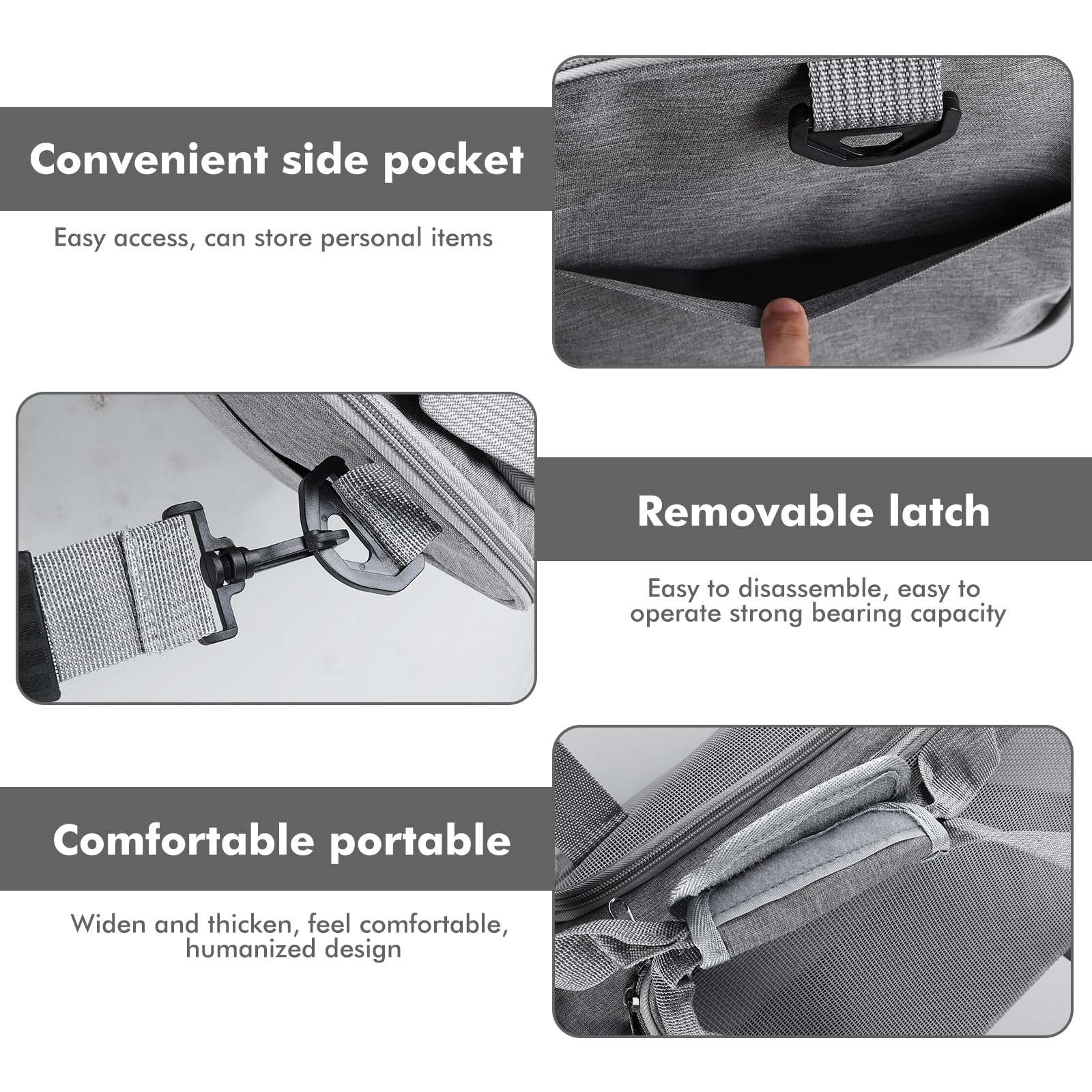 Bolsa de transporte plegable para gatos, con correa para el hombro, ligera, transpirable y apta para aviones, para animales pequeños de hasta 3 kg (gris, 40 x 25 x 25 cm), para viajes