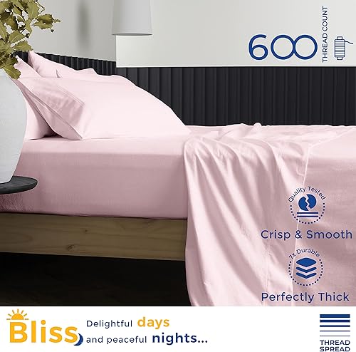 Miniatura 2 de THREAD SPREAD Sábanas de lujo de 600 hilos  Juego de sábanas de calidad de algodón egipcio  Sábanas bajeras y fundas de almohada  4 piezas suaves y