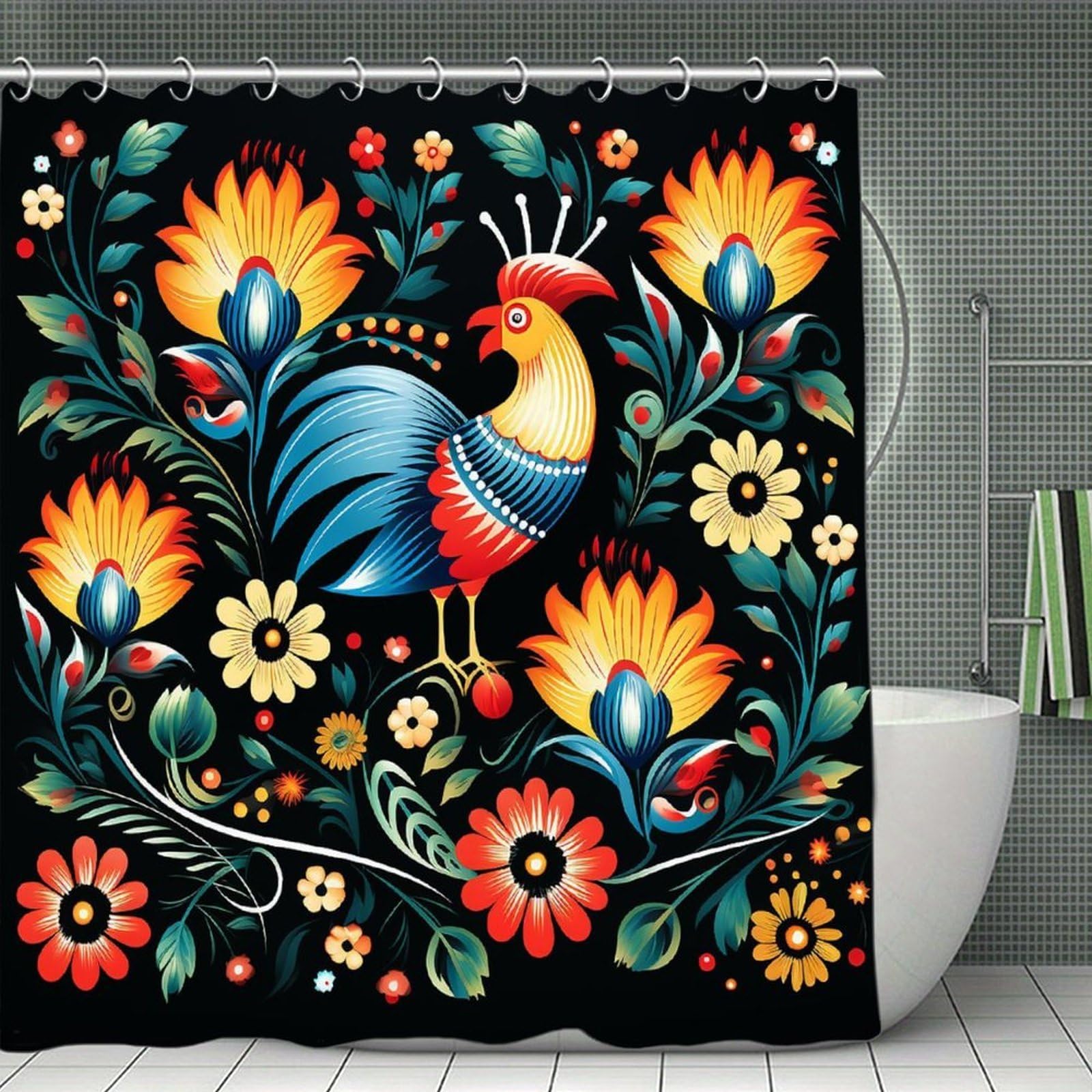 VstaDank Polish Folk Art Pattern Bath Curtain Elegant Heavy Duty Shower Curtains 70x70 in Rustic Farmhouse Cloth Shower Curtains Neutral Modern Bath Curtain for Bathroom