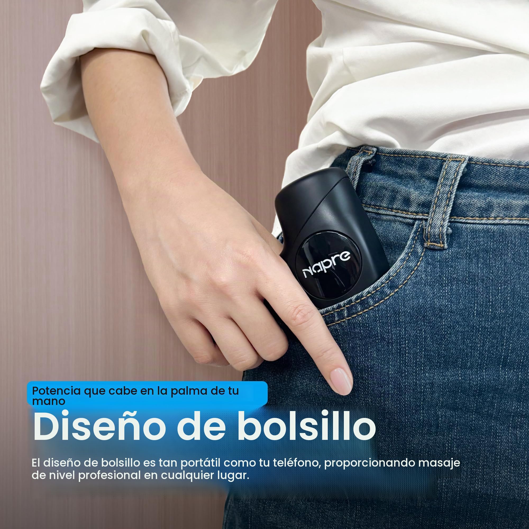 Pistola de Masaje Muscular Calor y Luz roja,NAPRE Mini Pistola Masaje Massage Gun con Mango Desmontable,5 Cabezales,Silencioso,Pistola Masajeadora Muscular Cervical y Espalda–Regalo Para Hombre,Mujer