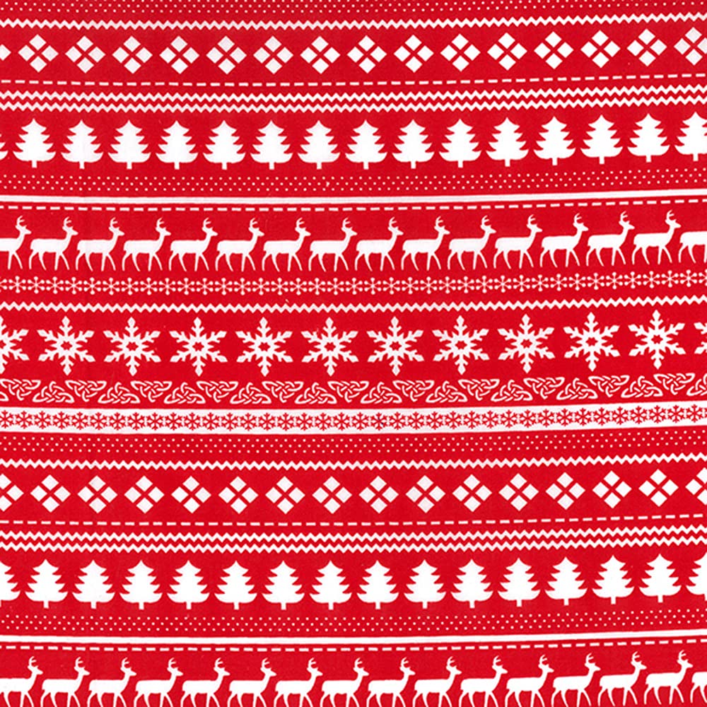 Oddies Red Christmas Fabric - & White Scandi Reindeer Print - Polycotton Xmas Craft Fabric Material Metre