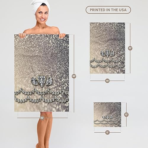Miniatura 7 de 3dRose Toalla de baño de 22 x 30 pulgadas, imagen de diamante de lujo brillante y corazón plateado con efecto de purpurina sintética estampado de
