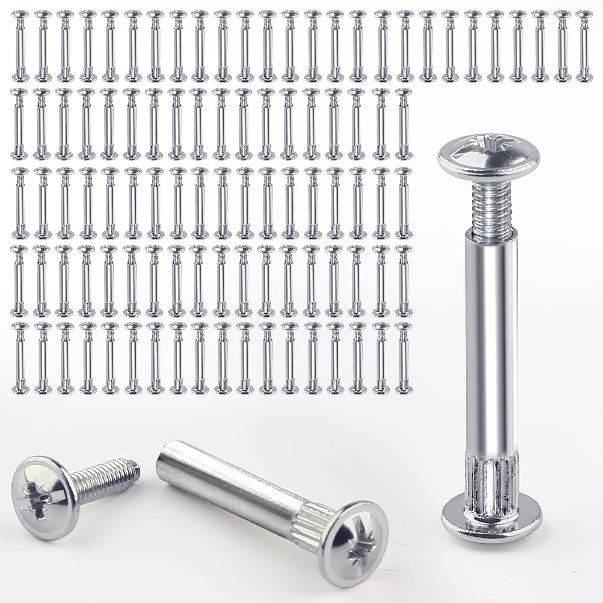 160PCS M4 Nickel Furniture & Cabinet Connectors Kit，cupboard joining bolts，31-40mm，80 Joining Bolts & 80 Connecting Sleeves for Cabinet Screws，Cupboard and Furniture Assembly