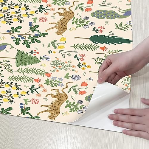 Miniatura 6 de HueBurst Papel tapiz autoadhesivo de 17.3 x 394 pulgadas, papel tapiz de bosque, hojas de flores, papel de contacto con hojas de flores, papel tapiz