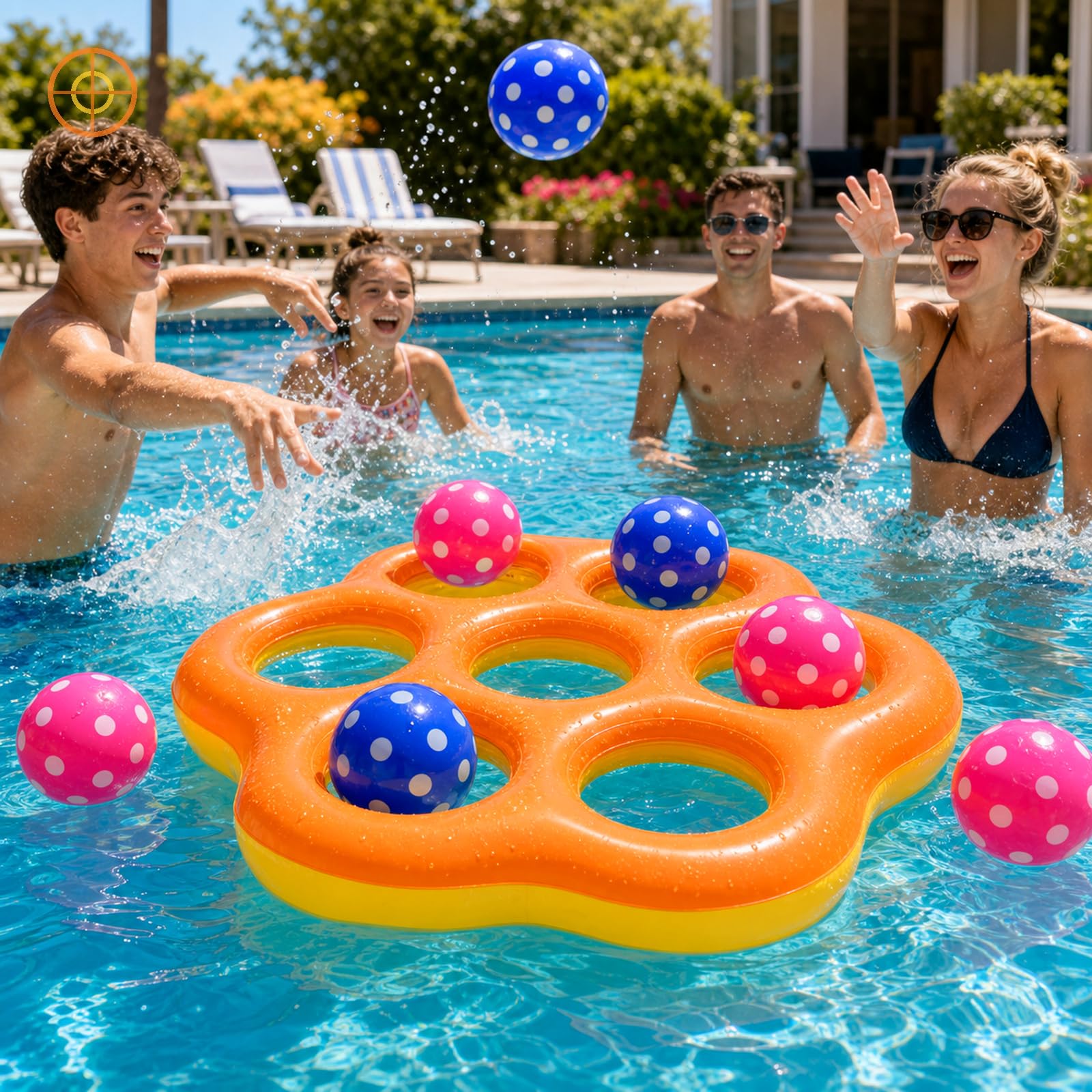 CYFIE Tic-Tac-Toe Pool Toys Games with 10 Balls & 2 Hand Pump,Floating Tic Tac Toe Game, for 2-10 Players, Summer Party Water Toys for Pool,Beach (Orange-Yellow) — image 1