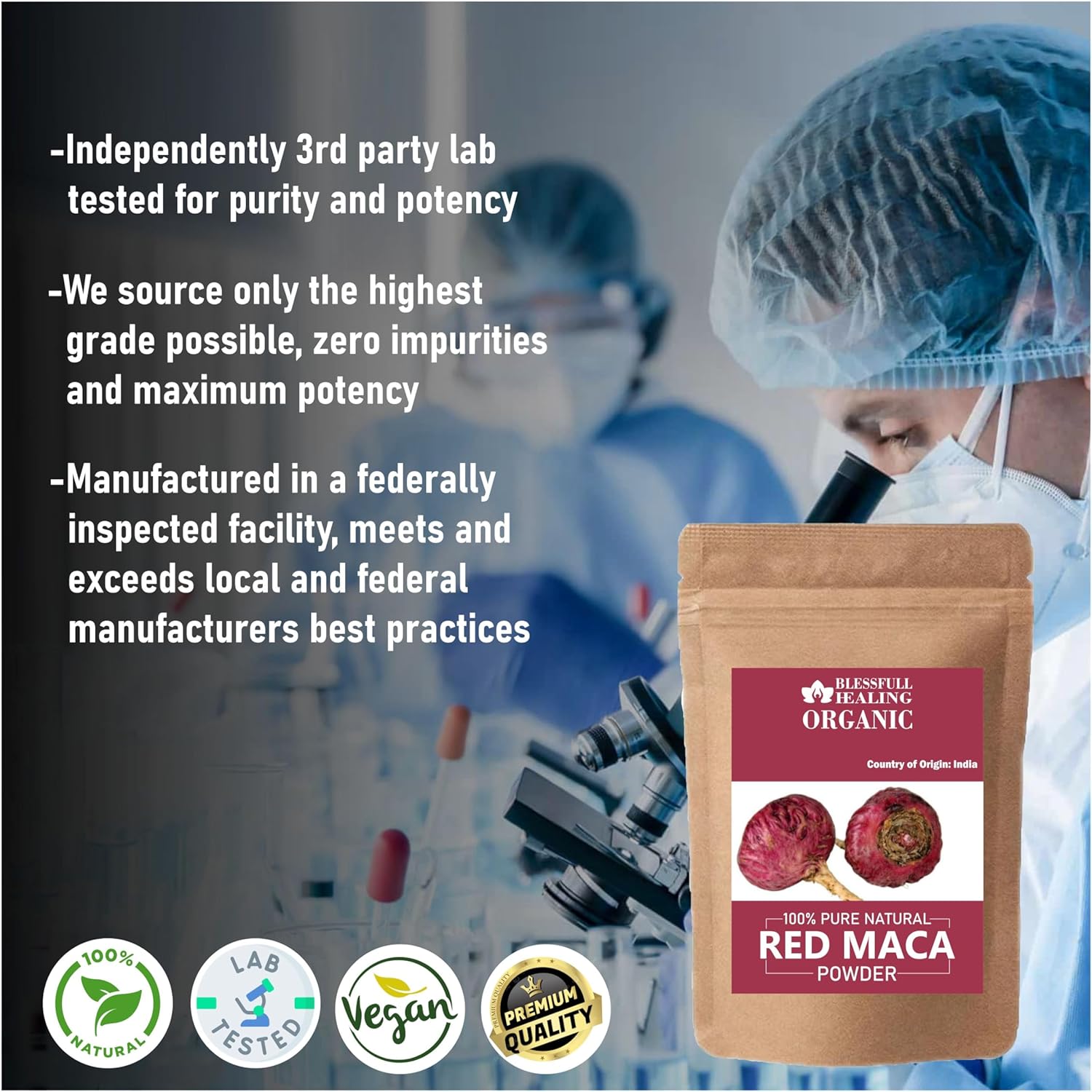 Blessfull Healing Organic Red Maca Powder 100% Pure Natural 200 Gram / 7.05 oz