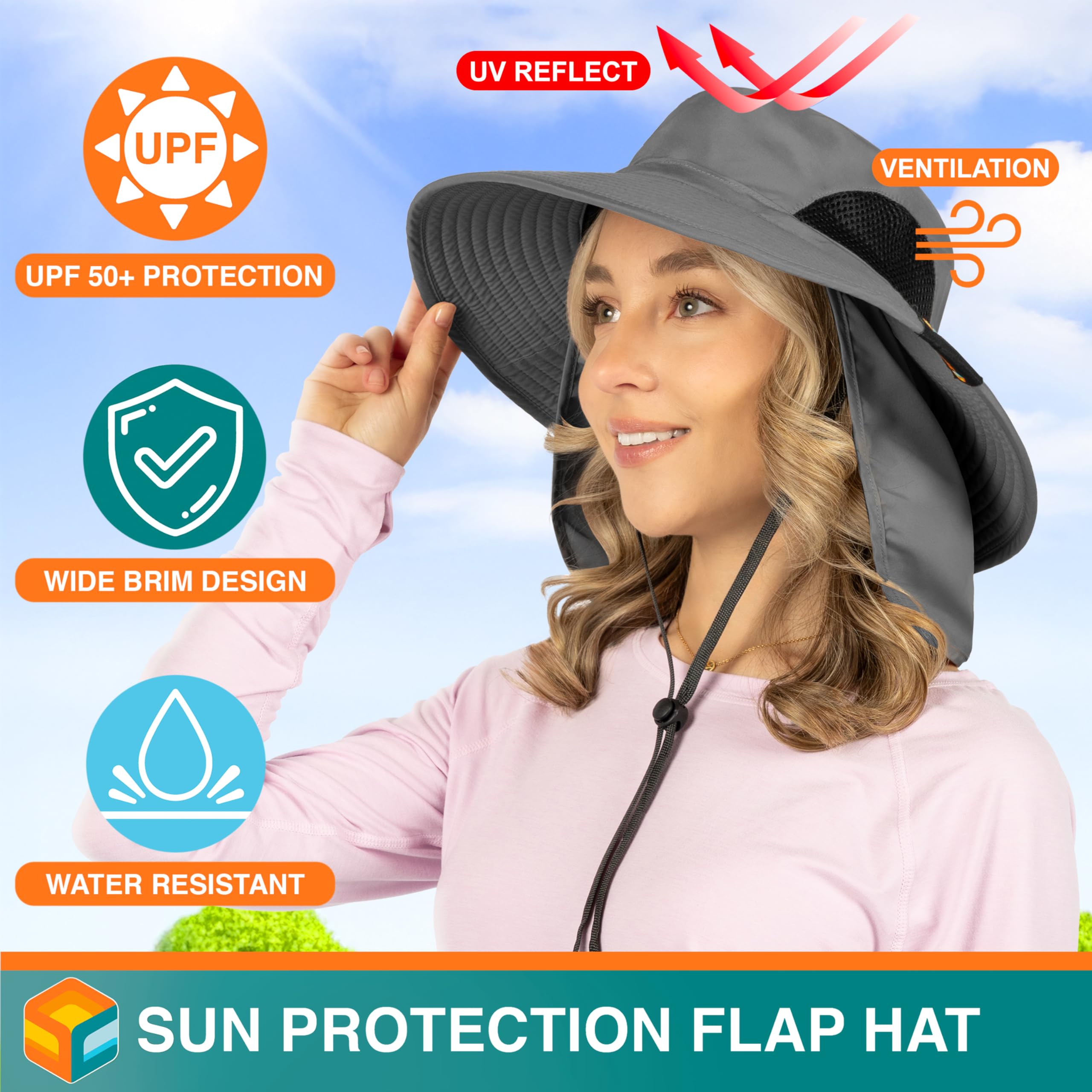 SUN CUBE Sombrero de ala ancha para hombres y mujeres, sombreros de pesca, protección solar UV, sombrero de pescador para hombre, sombrero de pescador, safari, playa, boonie, UPF 50+