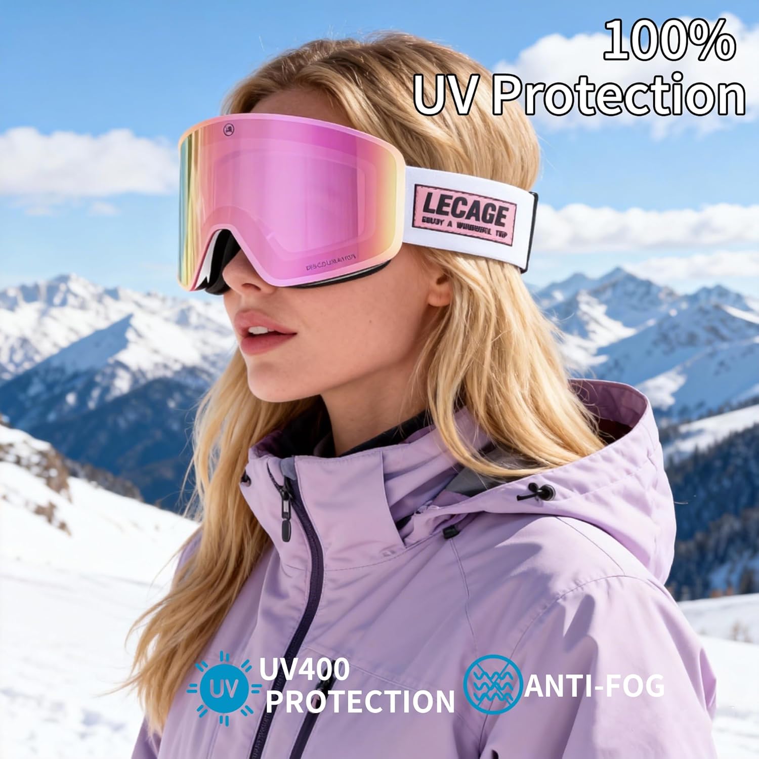 Ski Goggles Photochromic Light Adaptive Lens Frameless Snow/Snowboard Goggles UV Protection for Men Women - Image 2