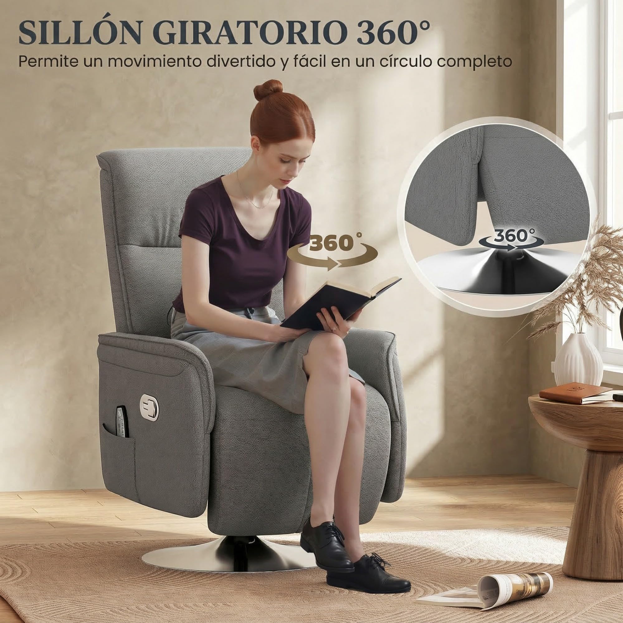 HOMCOM Sillón Relax Reclinable con Reposapiés Sillón de Masaje con 10 Puntos de Masaje Giratorio 360° Mando a Distancia Butaca Reclinable para Salón Oficina Gris