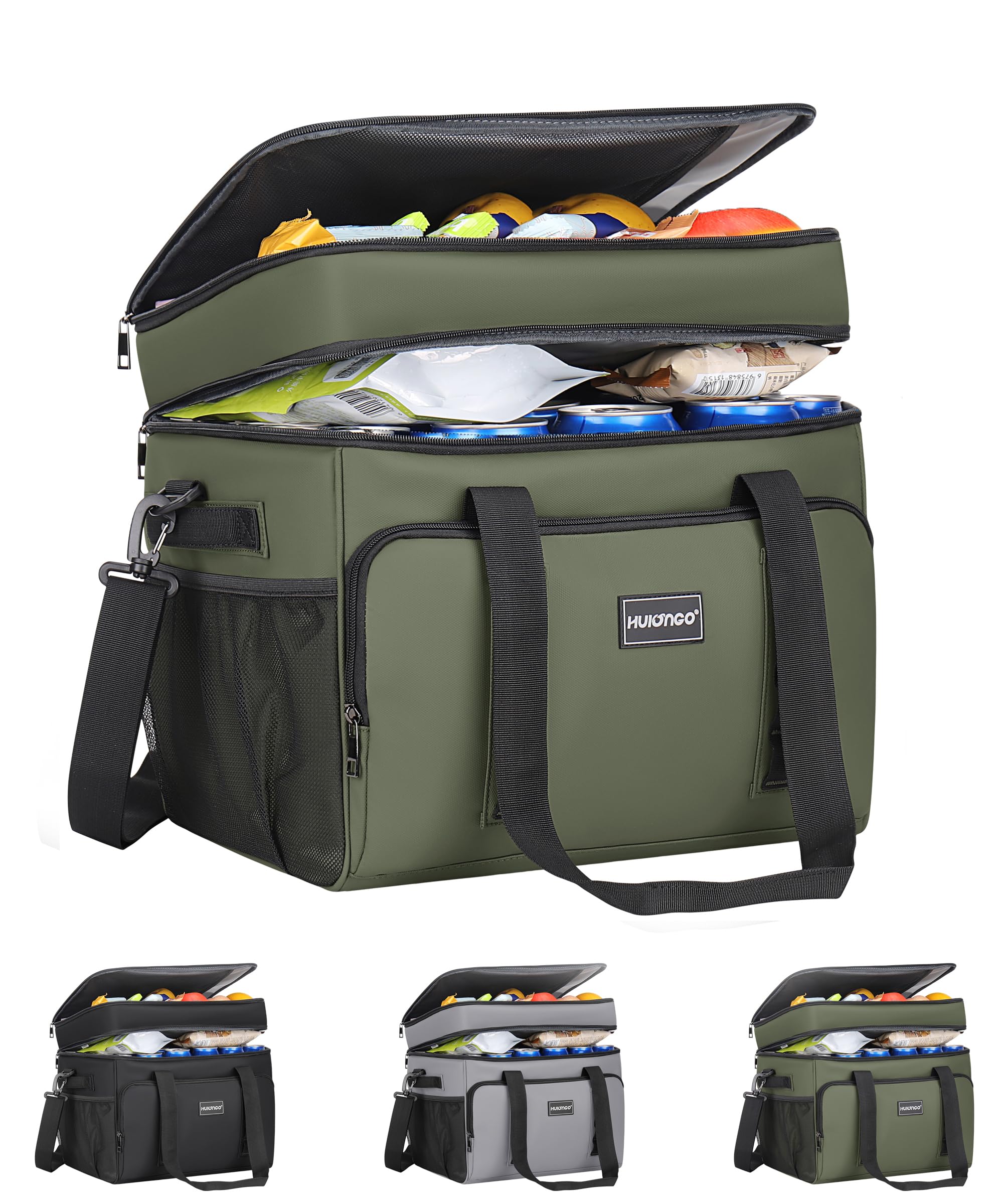 Hulongo Borsa termica per il pranzo, 20 l, 30 lattine, verde | Borsa refrigerante per ghiaccio, morbida per auto, viaggi, attività all'aperto