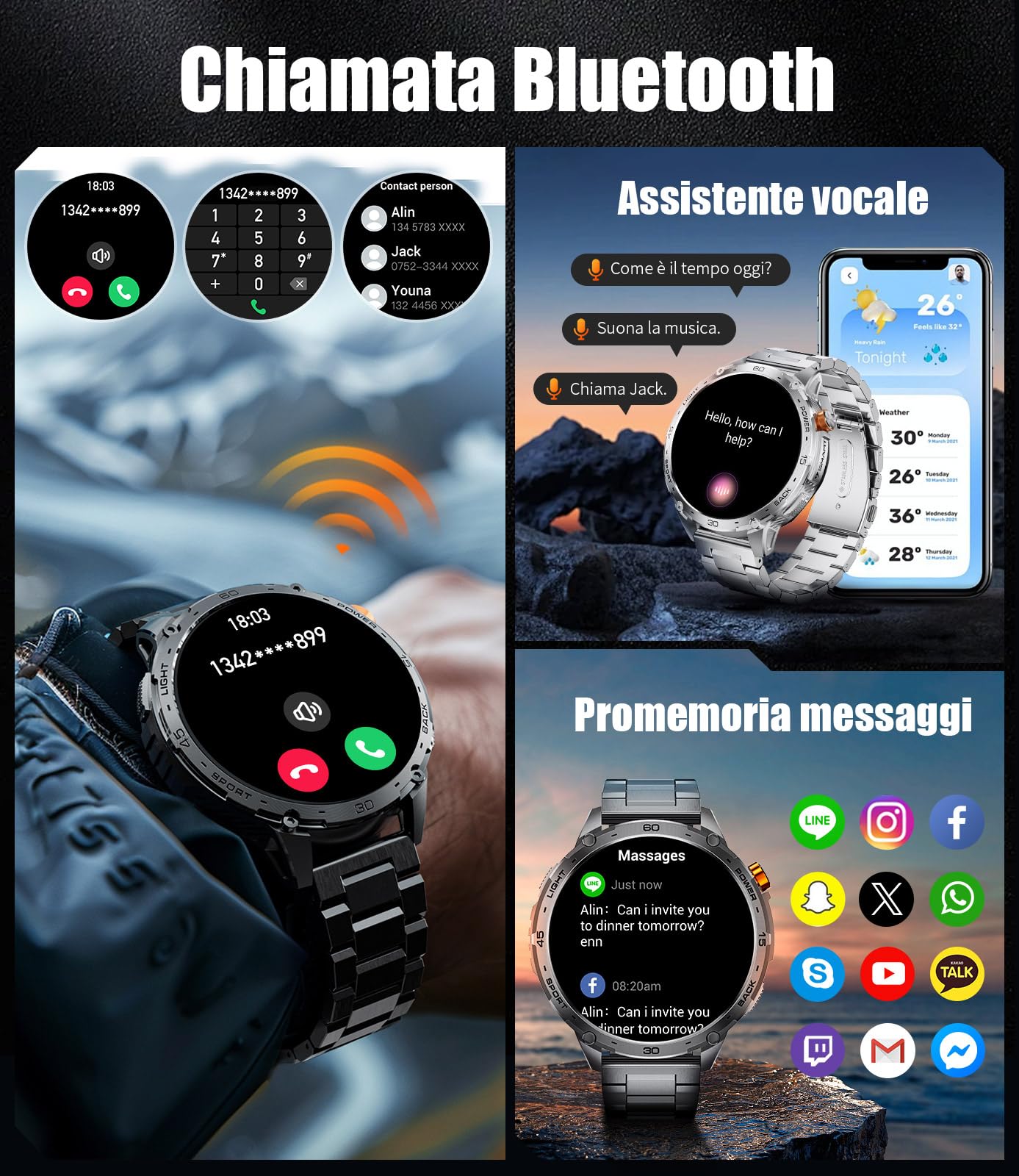 Smartwatch Uomo Militare,1,75'' AMOLED Grande Schermo/Torcia LED/730 mAh Batteria, Orologio Intelligente con SpO2 /Sonno/Cardiofrequenzimetro, 100+ Modalità Sportive, 5ATM Impermeabile per Android IOS