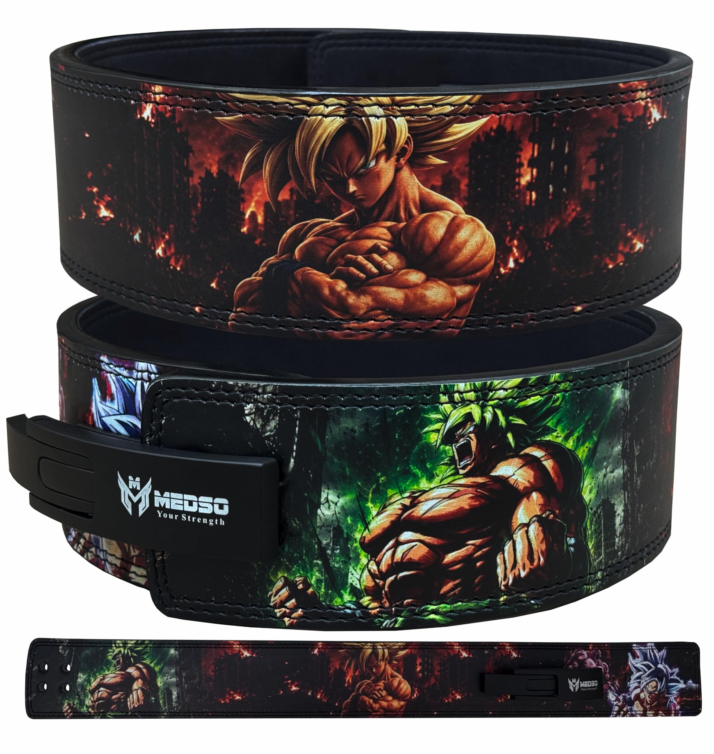 MEDSO Weightlifting Powerlifting Leather Belt 10-13MM Thick 4" Wide Lever Belt Back Support For Squat Deadlift Strength Training Men Women (G, M) — image 1