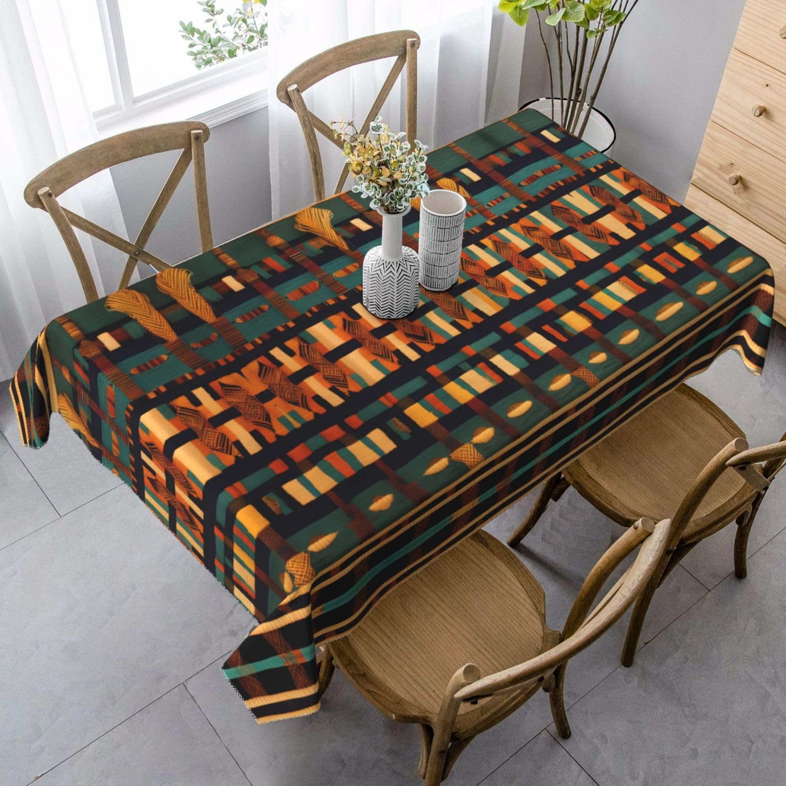 HDSKFNS African Classic Weave Print Rectangle Tablecloth 55x35 in Rustic Table Cloth Dining Table Cover for Party Dinner