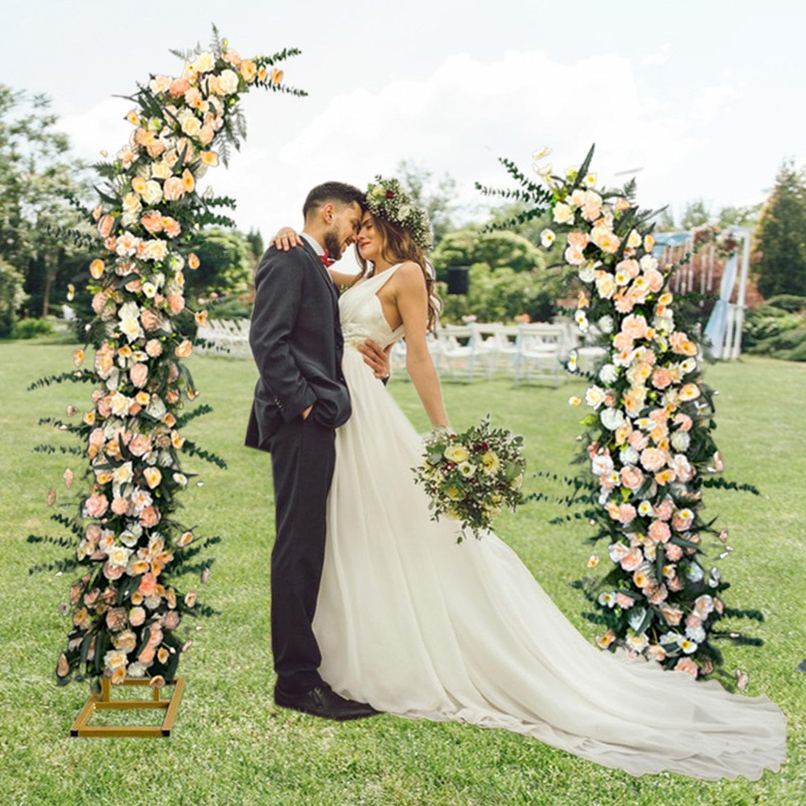 Supporto per arco nuziale in metallo per palloncini, decorazione per interni/esterni, per matrimoni, compleanni, feste, Natale, giardino, sfondo nero, 150 cm + 180 cm
