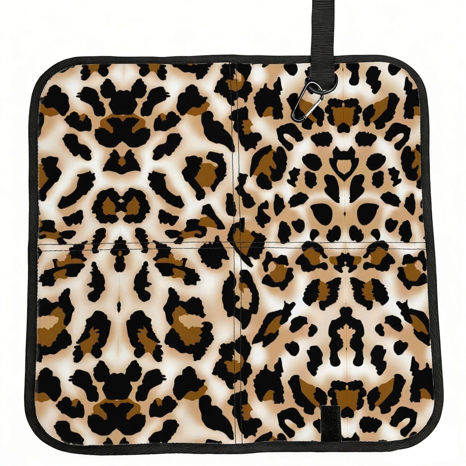WBQLSL Leopard Foldable Seat Cushion - Portable Stadium Pad with Carabiner for Camping Hiking Picnic Beach