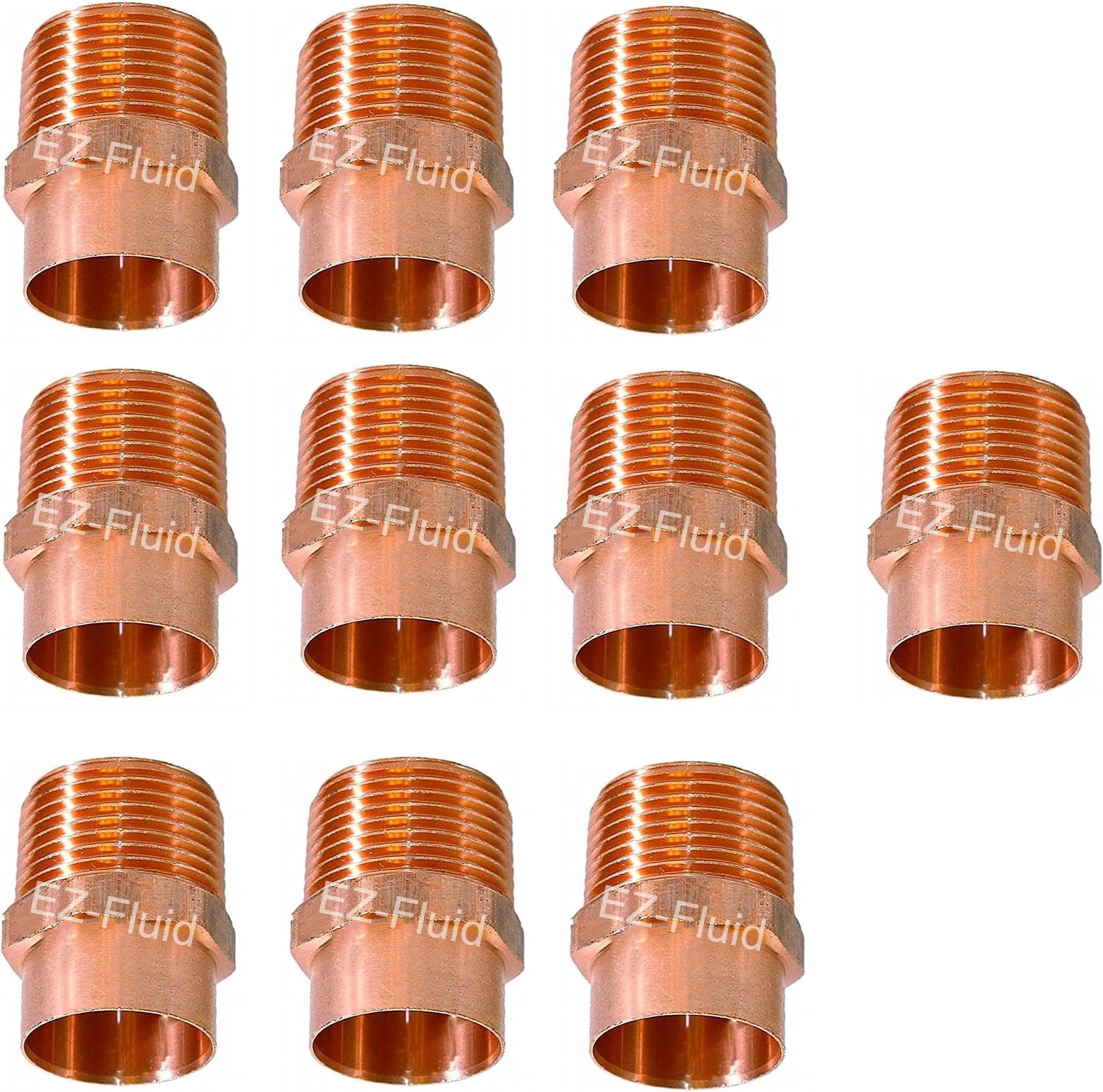 (10pcs) EZ-FLUID Plumbing 1/2" C X MIP LF Copper Male NPT Adapter Pressure Copper Fittings,Sweat Solder Connection for Residential,Commercial Tube Pipe