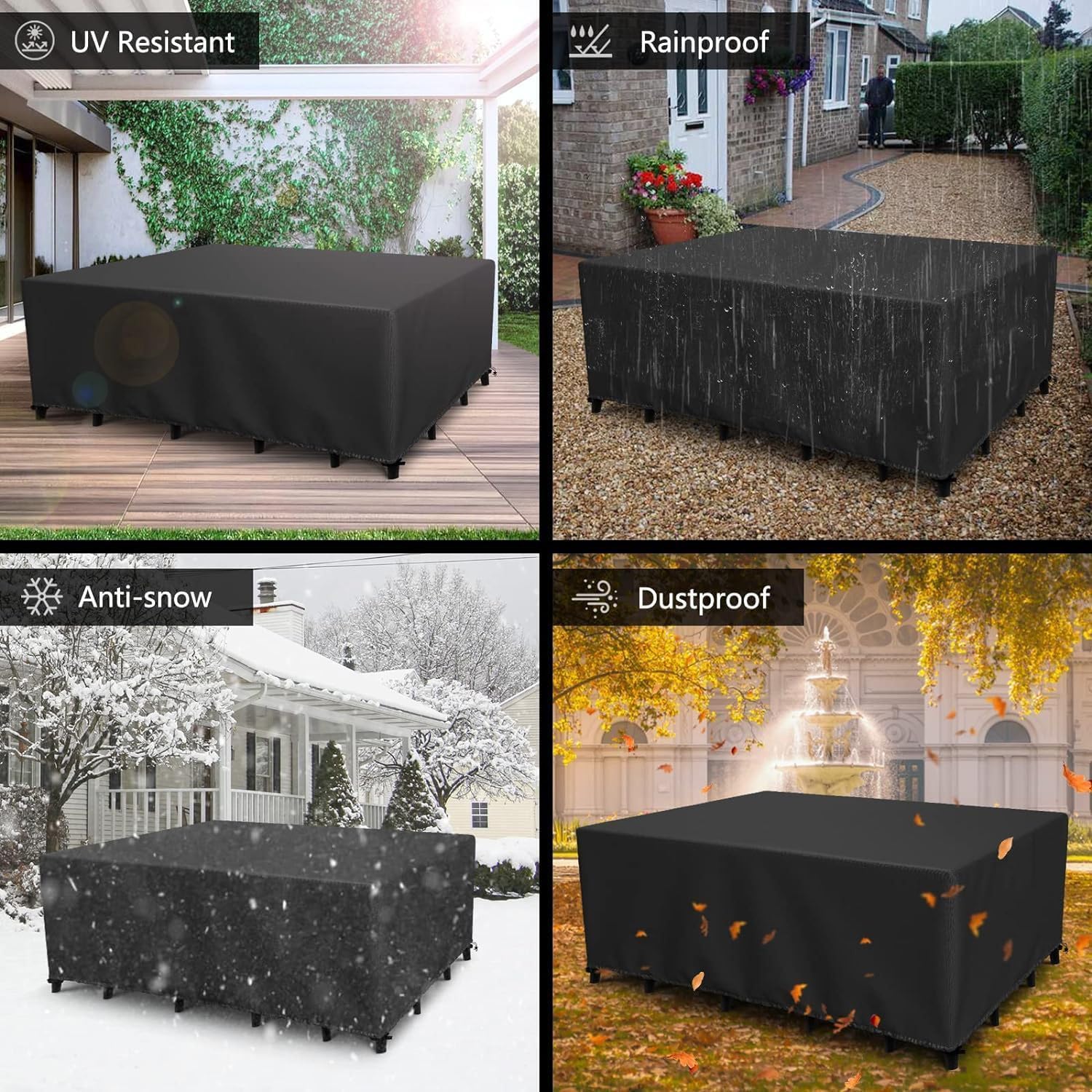 Pokrowiec na meble ogrodowe 112x90x150cm czarny 420D oxford odporny na rozdarcie dla anty-UV wodoodporny z blokadą klamry różne rozmiary prostokątny pokrowiec na meble