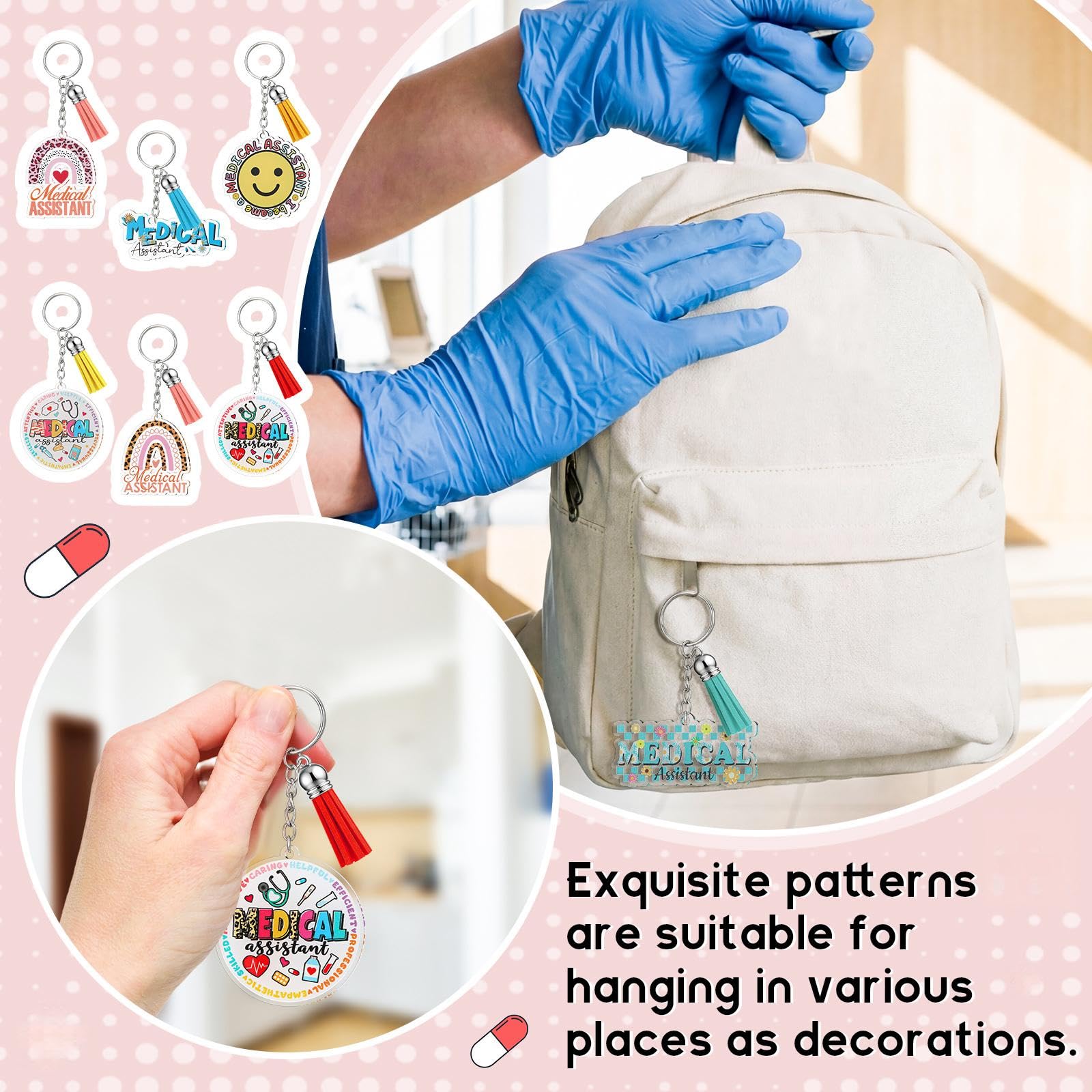 Equsion 24 Pcs Medical Assistant Keychains Bulk Medical Assistant Essentials Gifts Thank You Keychains Motivational Acrylic Gifts Accessories for Nurse Women Female Men Appreciation Favors