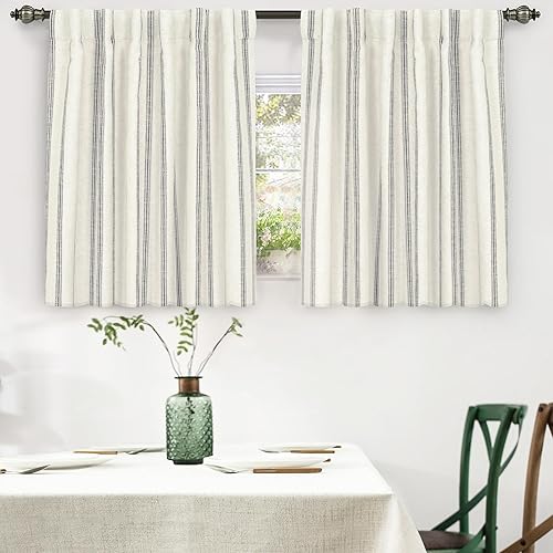 Vista 57 de DriftAway - Cortinas de mezcla de lino estilo granja opacas de 96 pulgadas de largo para dormitorio, cortinas de lino con rayas verticales Gris