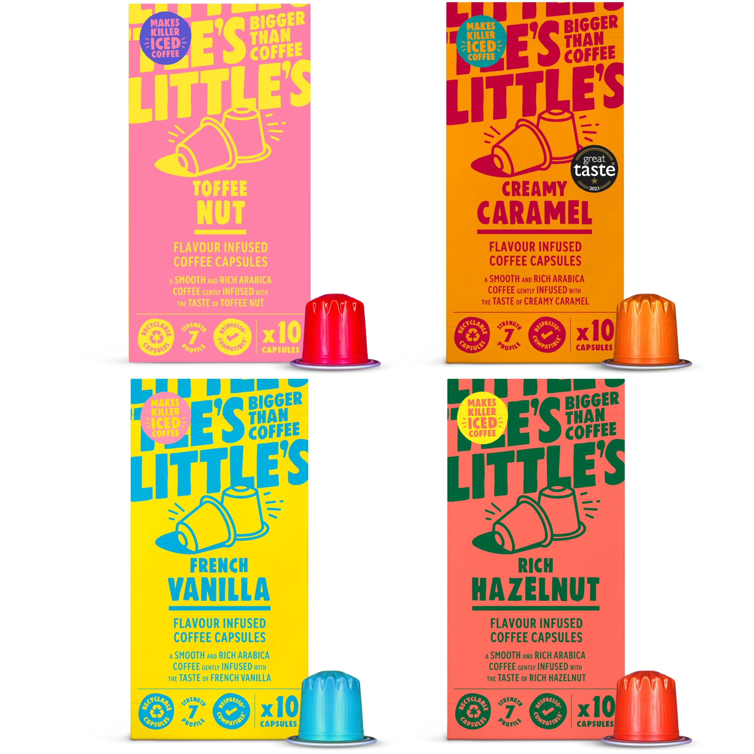 Little's Flavoured Coffee Pods Bundle Compatible with Nespresso Original Machines, 10 x 4 pack (40 Capsules) - Flavours: Toffee, Caramel, Vanilla, Hazelnut - Coffee Capsules