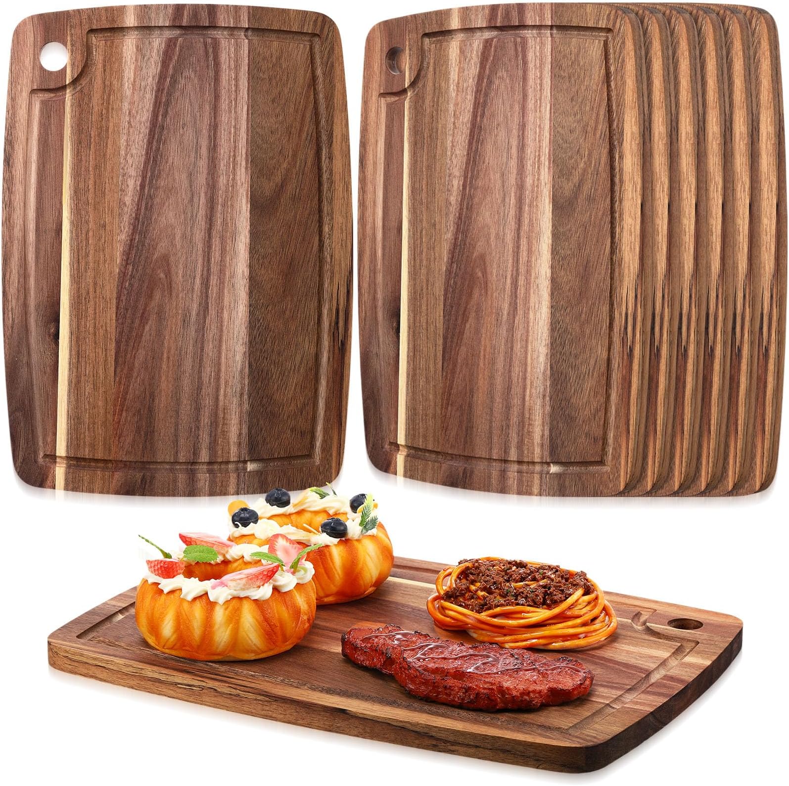Roshtia 6 Pieces Acacia Wood Cutting Board 14" x 10" Kitchen Wooden Chopping Board Reversible Charcuterie Serving Tray Butcher Block Cutting Tray for Meat Cheese Vegetables Fruit(Elegant)