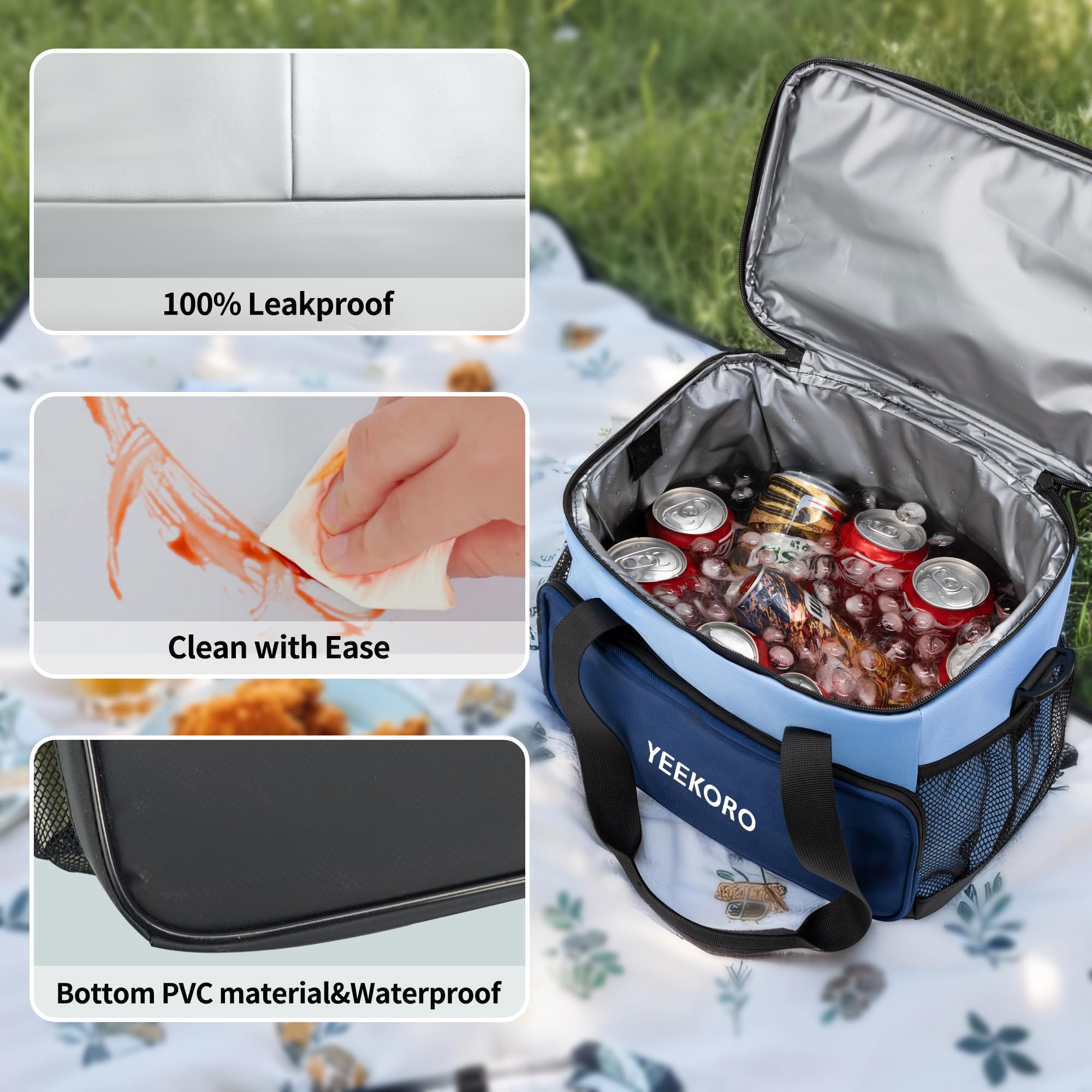 Borsa termica per il pranzo, doppia borsa termica con tracolla regolabile, per uomini e donne, a prova di perdite, ideale per lavoro, picnic, viaggi, turni di un giorno (blu)