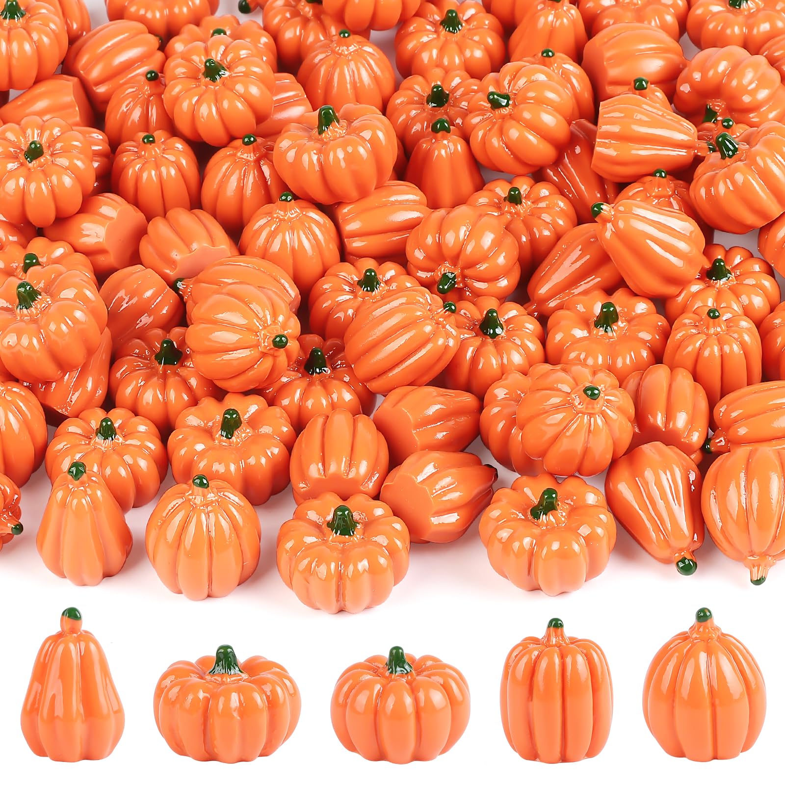 YiYa 90Pcs Mini Pumpkin Decorations Fall Harvest Mini Pumpkins Miniature Resin Pumpkins for DIY Vase FillerThanksgiving Fall Home Wedding Decor (Orange)