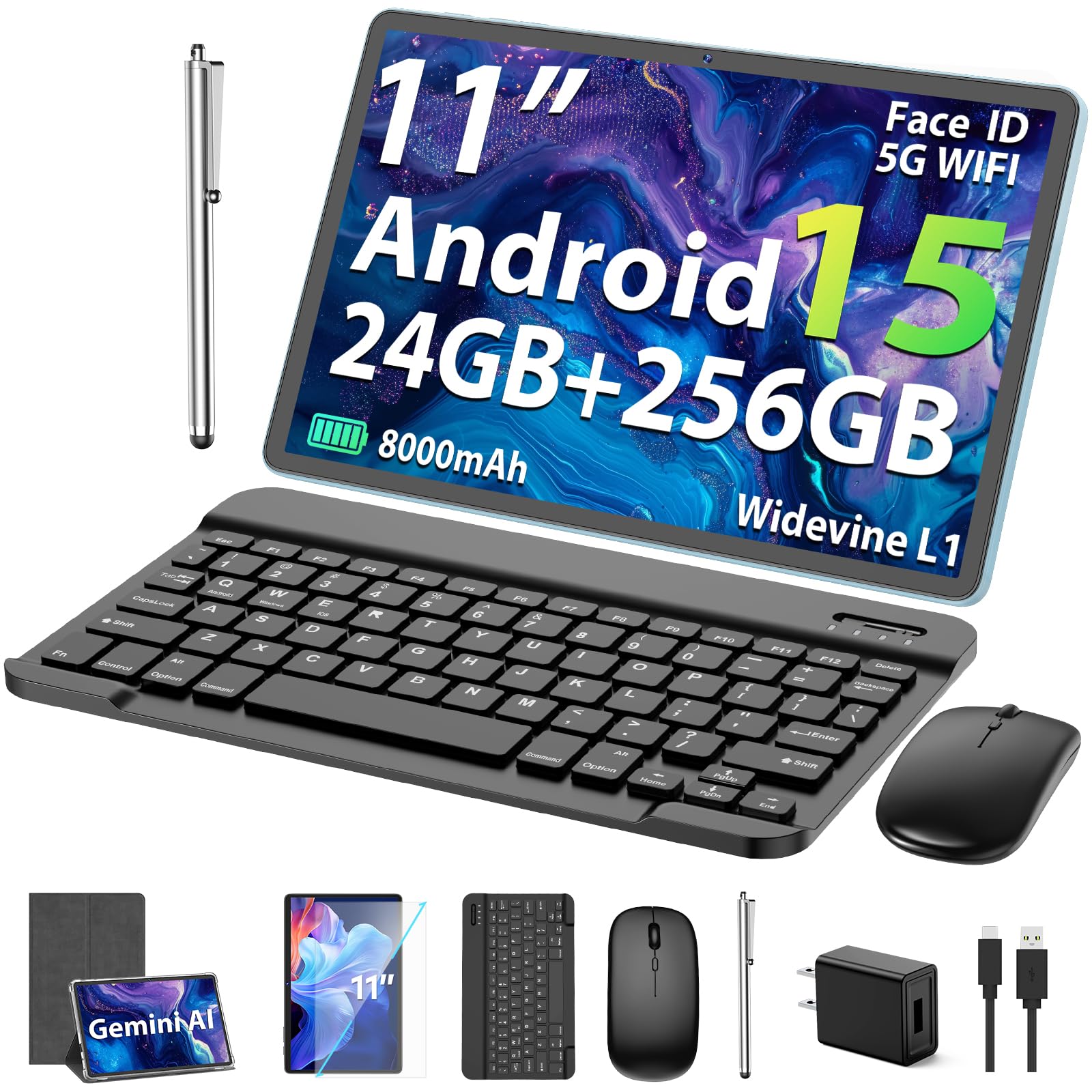 Suicoey 2026 11 inch Android 15 Tablet with Keyboard, 24GB+256GB, 2TB Expand, 8000mAh, 5MP+13MP, 5G WiFi, Gemini AI, Split Screen, Widevine L1, 2 in 1 Tablet PC with Case, Mouse-picture-23