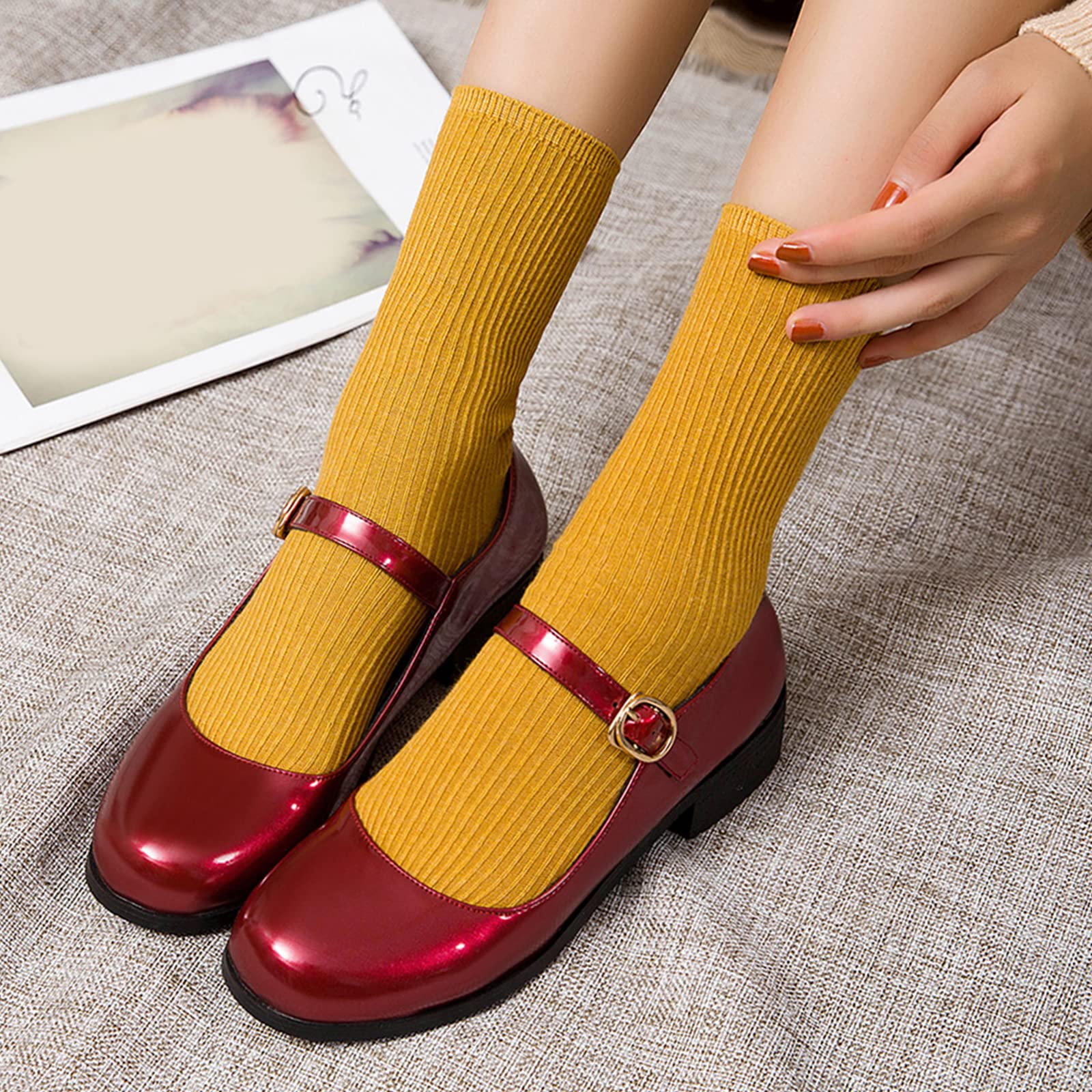 Bviennic Mujer Escuela Tacón Medio Charol Mary Jane Zapatos