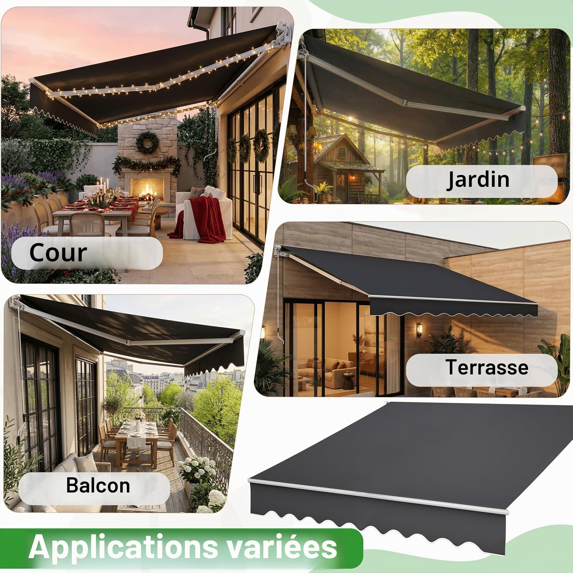 UISEBRT Store de balcon - 300 cm de large - En aluminium - Protection solaire - Avec manivelle - Étanche - Gris foncé (360 x 300 cm)