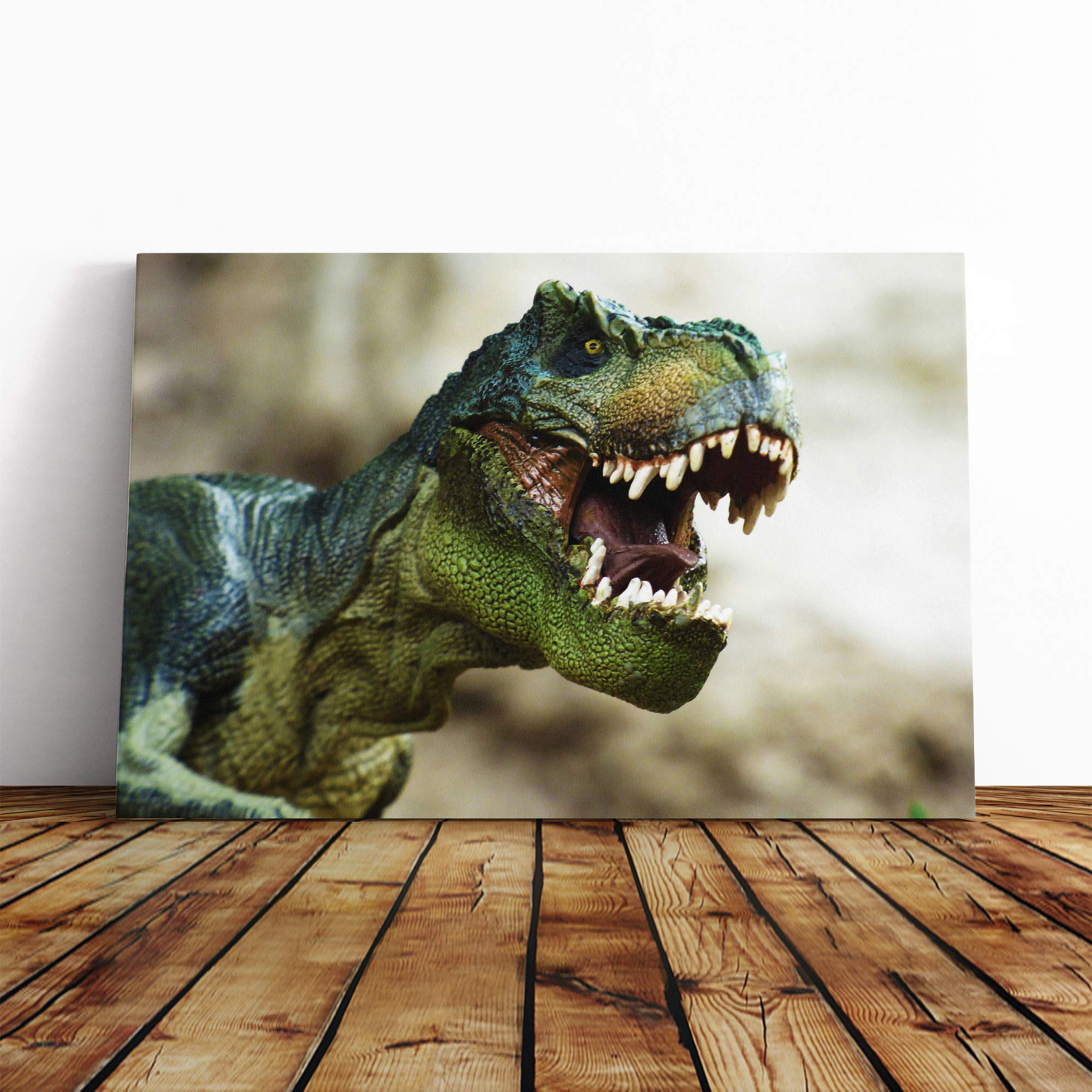 Tyrannosaurus Rex Dinosaur (3) Canvas Print | Gallery Wrapped 30mm Frame Wall Art | 24x16 inches | Ready to Hang | Modern Picture | Living Room Bedroom Lounge Office