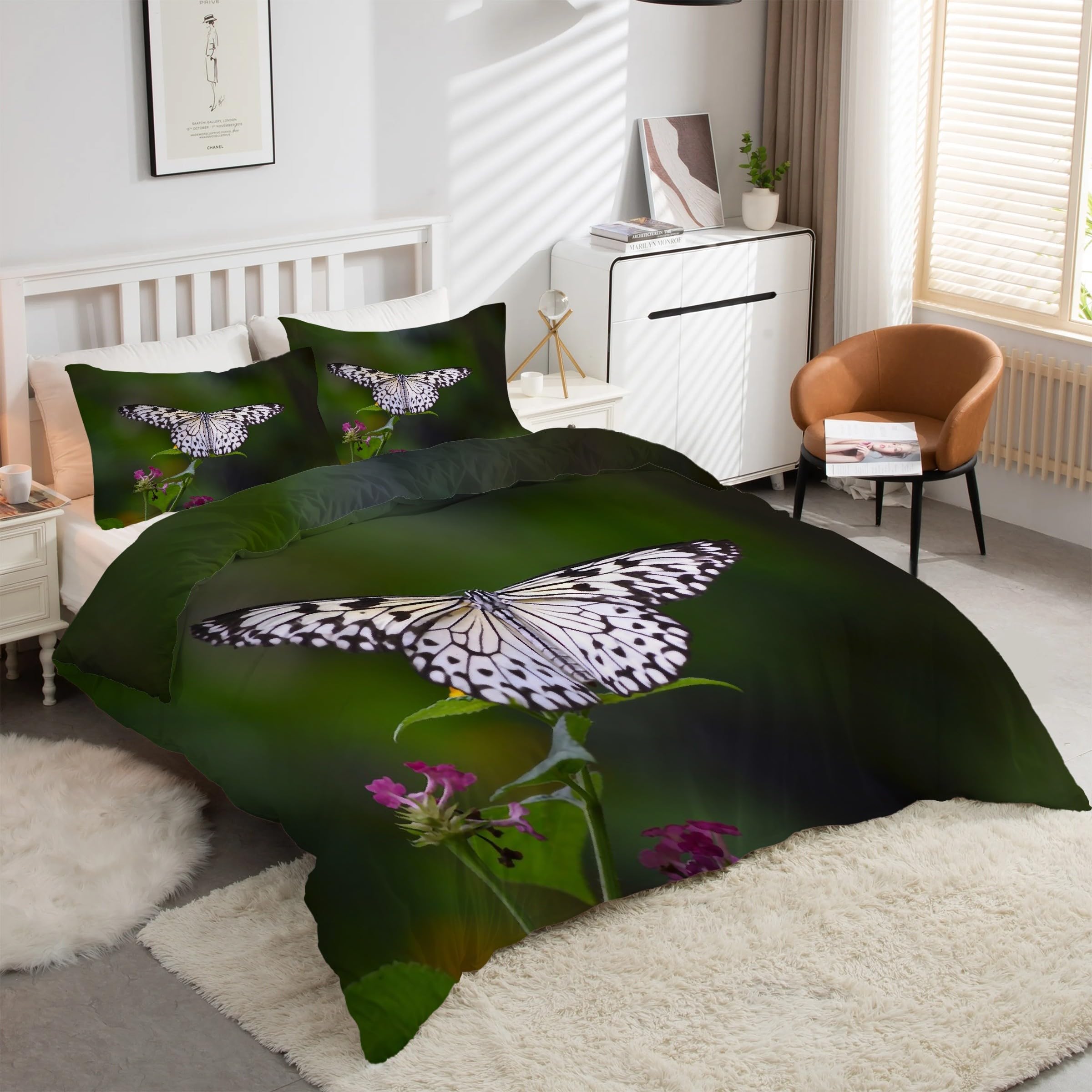 Housse de couette 240x260 papillon avec 2 taies d'oreiller en microfibre kK1590