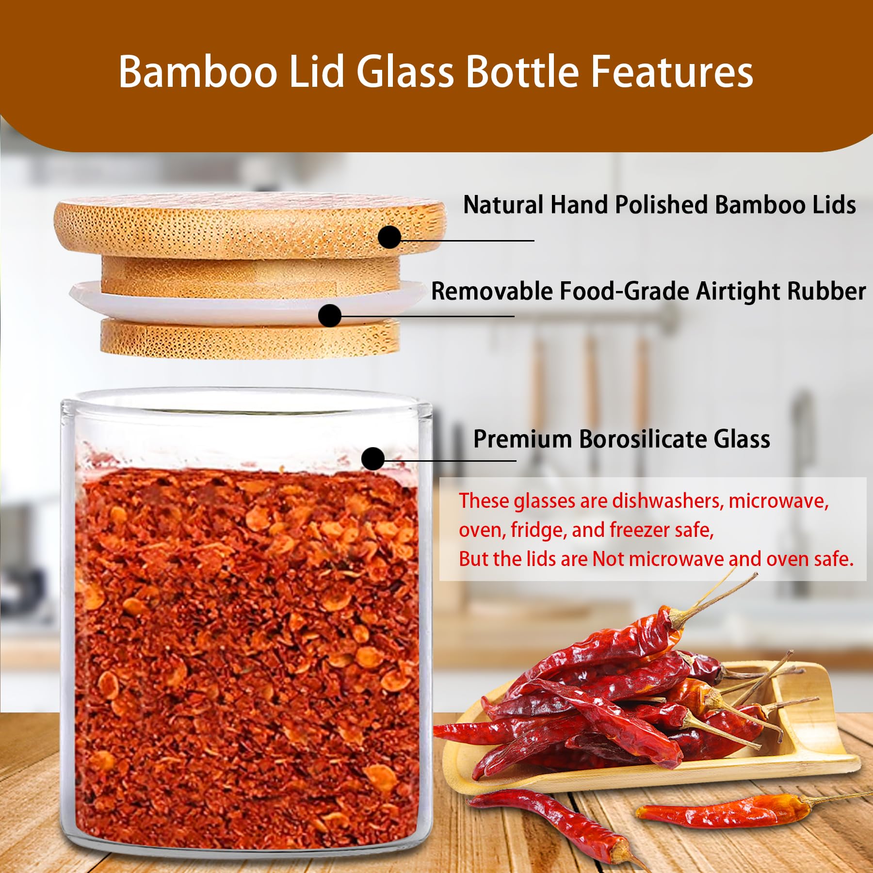 SLifeJars - Lot de 20 pots à épices avec étiquette, 212,6 g, pots à épices en verre avec couvercles en bambou, récipients d'assaisonnement, bouteilles à épices, pots à épices hermétiques vides pour