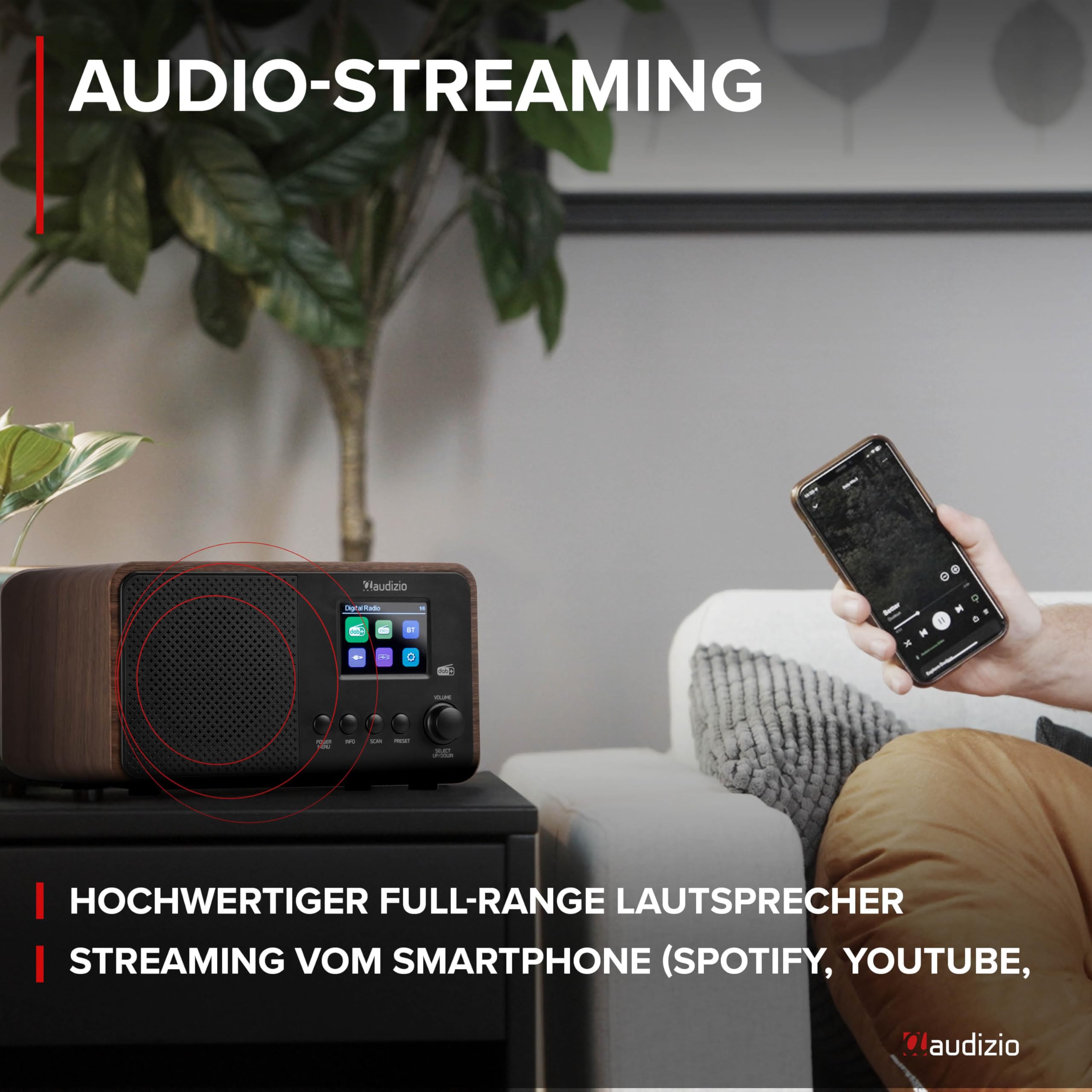 Audizio Avio - Kompaktes DAB Plus Radio mit Bluetooth, Digitalradio, FM & UKW, AUX, 30W Lautsprecher, 40 Speicherplätze, Küchenradio mit Display, Radiowecker mit Sleeptimer, Auto-Suchlauf - Schwarz