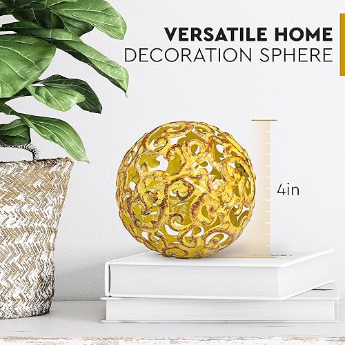 Miniatura 4 de Everydecor Metal Decorative Sphere for Home Decor - Fancy Yellow, 4" х 4" and Distressed Red, 4,5" х 4,5", Bundle