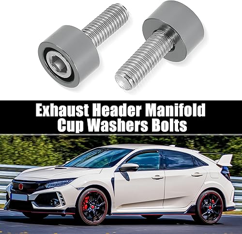 Miniatura 2 de X AUTOHAUX 9 piezas M8x1.25 Colector de escape Colector Arandelas Pernos Motor Racing Cabeza de escape Tornillos de Copa Tono Titanio para Honda