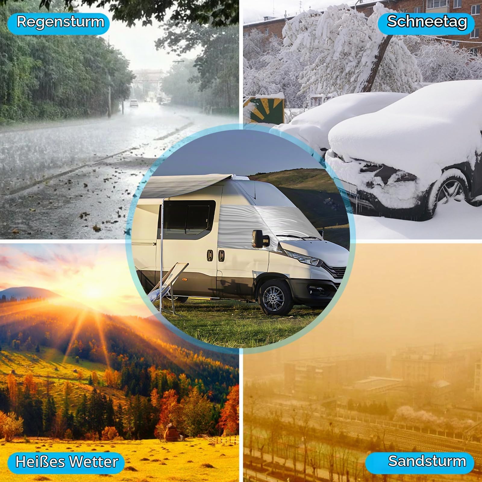Luxus Frontscheibe Wrap Cover Ersatz für Iveco Daily 2014-2025, Silber | Auto Windschutzscheiben Abdeckung UV-Schutz, 600D Sonnenschutz Wasserdichtes Schnee-Eisschutz, Staubschutz