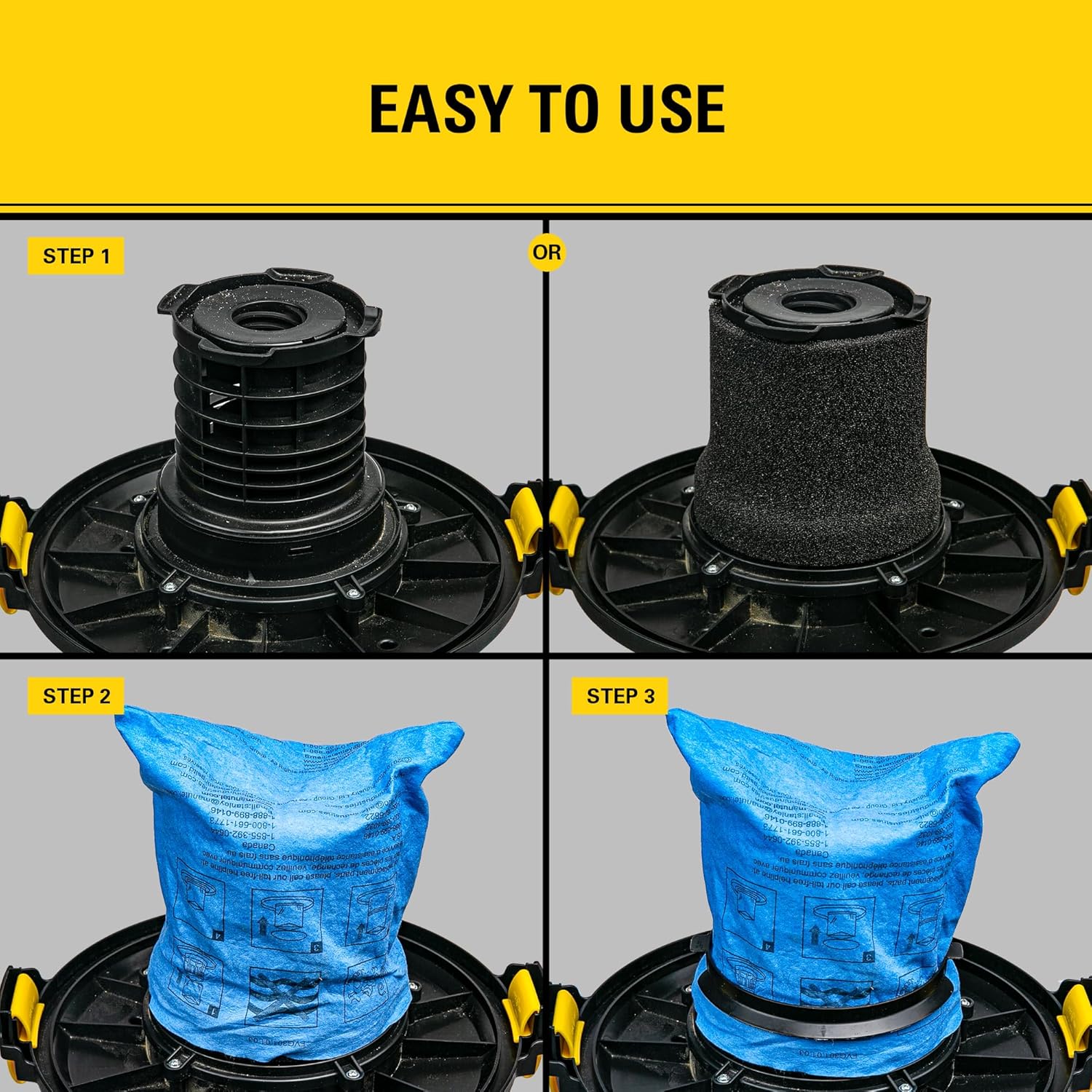 STANLEY Reusable Blue Cloth Filter with Clamp Ring 19-1500 for 5-6 Gallon Wet/Dry Vacuums, Filter Bag Compatible with STANLEY SL18143, SL18115, SL18115P, SL18116, SL18116P, SL18117