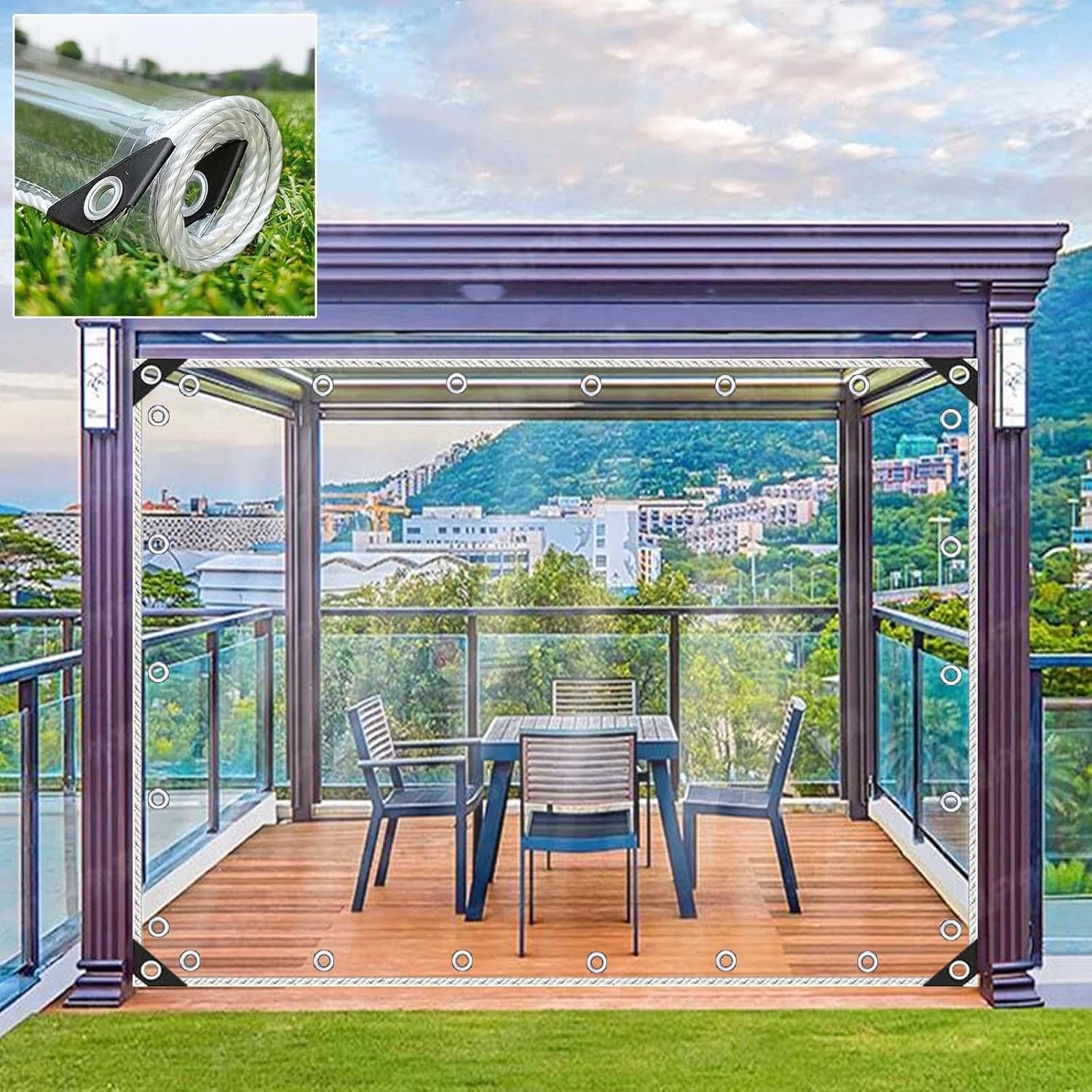 Transparent Tarpaulin Waterproof, Heavy Duty Protective Tarpaulin, 0.35mm Thick, Outdoor PVC Plastic Tarp Curtains, Gazebo Pergola Carport Side Panels, Clear Plant Covers,C-1×1m/3.3×3.3ft